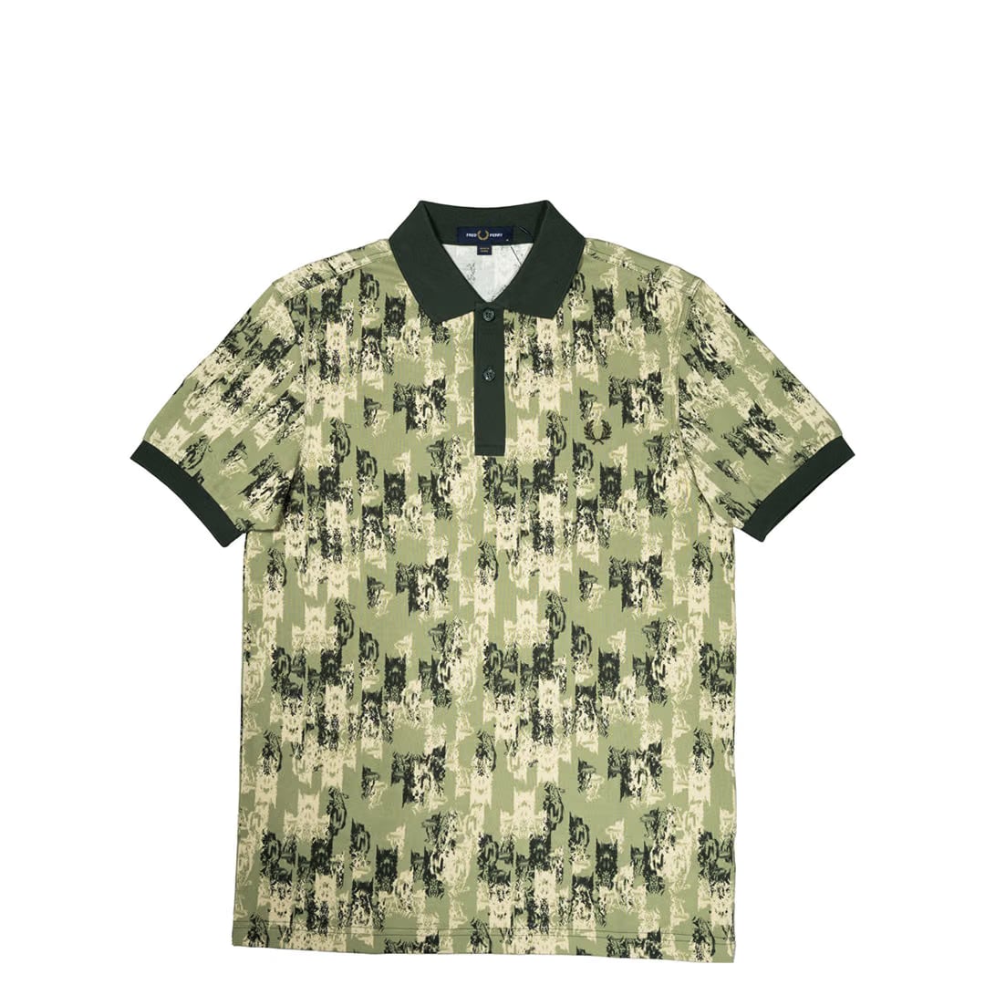 Fred Perry ABSTRACT PRINT POLO SHIRT OLIVE GREEN