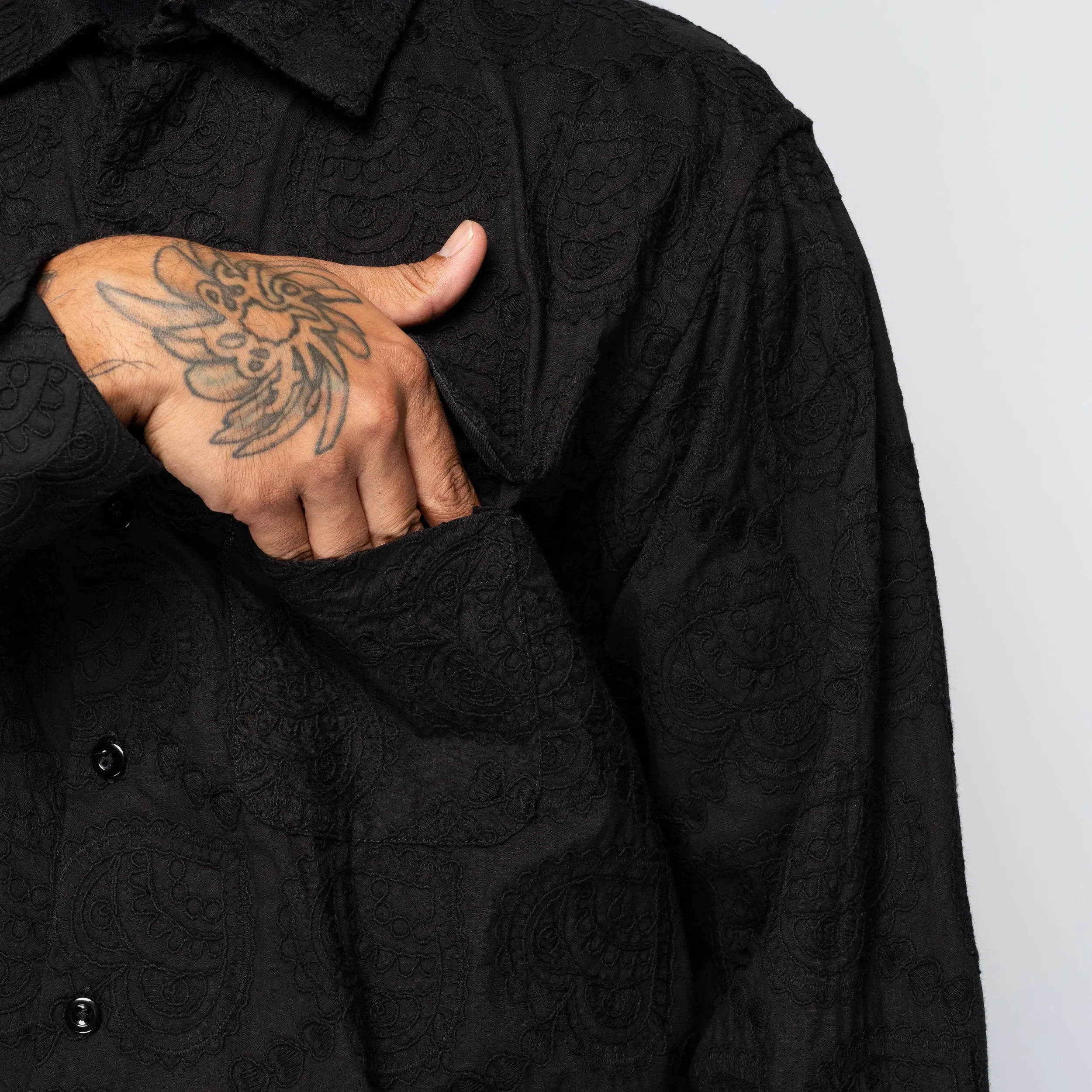 Engineered Garments EG Classic Shirt Black Paisley Embroidery 25F1A005