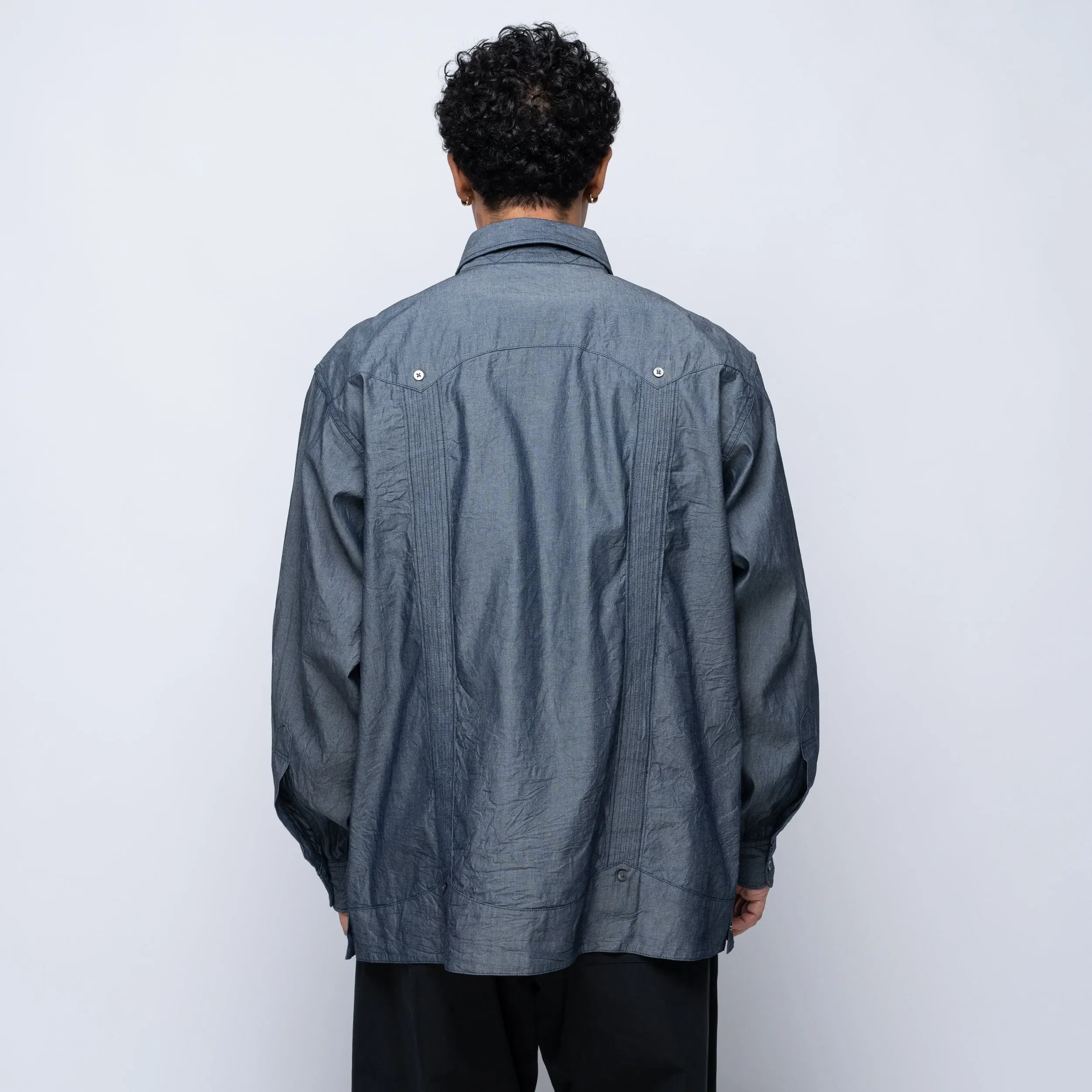 Engineered Garments EG Guayabera Shirt Indigo Cotton Chambray 25S1A032