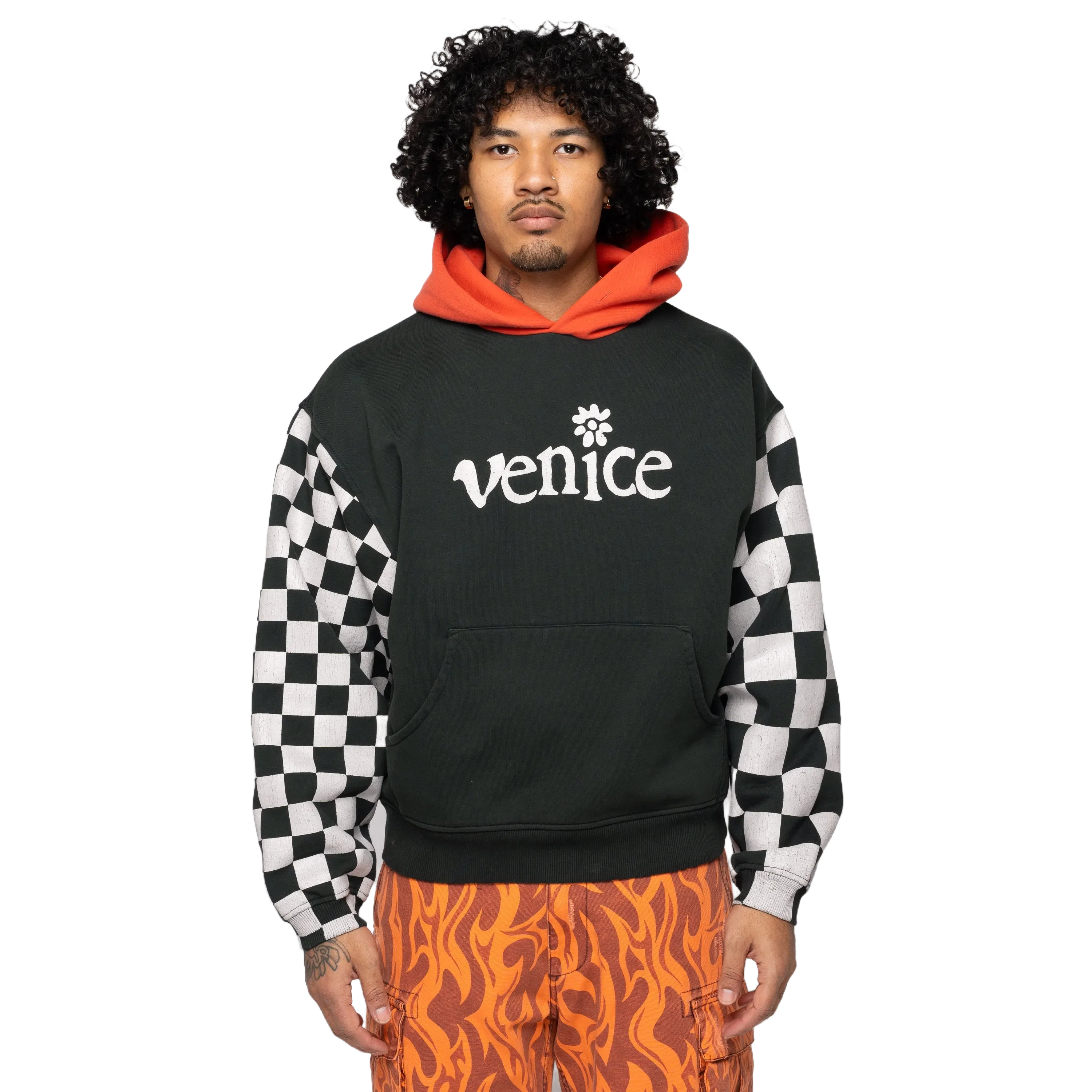 ERL Venice Checker Sleeve Hoodie Black ERL08T021