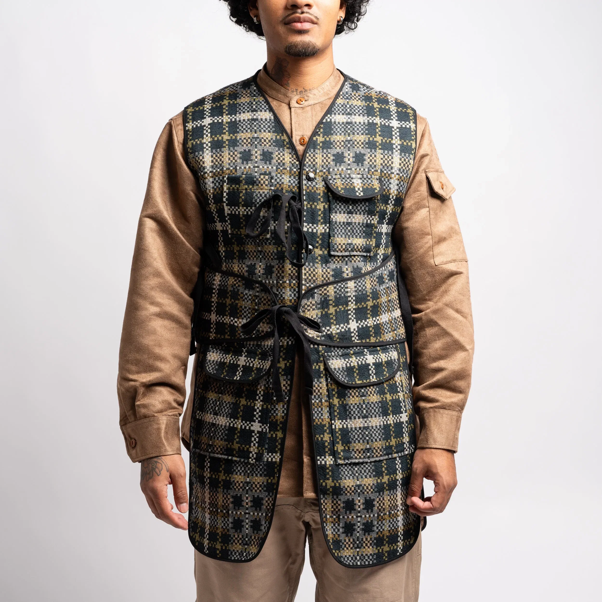 Engineered Garments EG Liner Vest 23F1C011 Black/Tan Cotton Acrylic Old Plaid