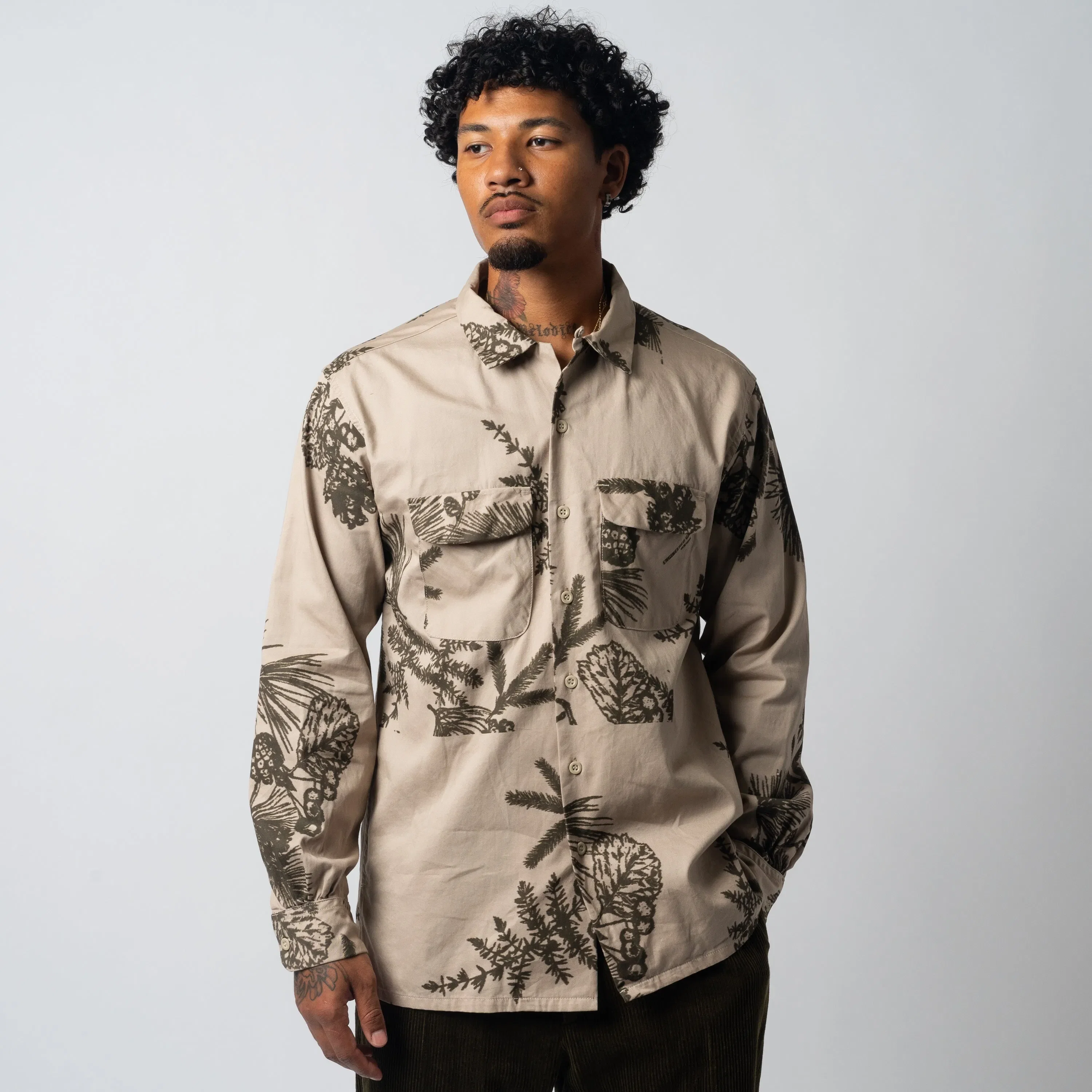Engineered Garments EG Classic Shirt 23F1A005 Khaki Pinecone Print