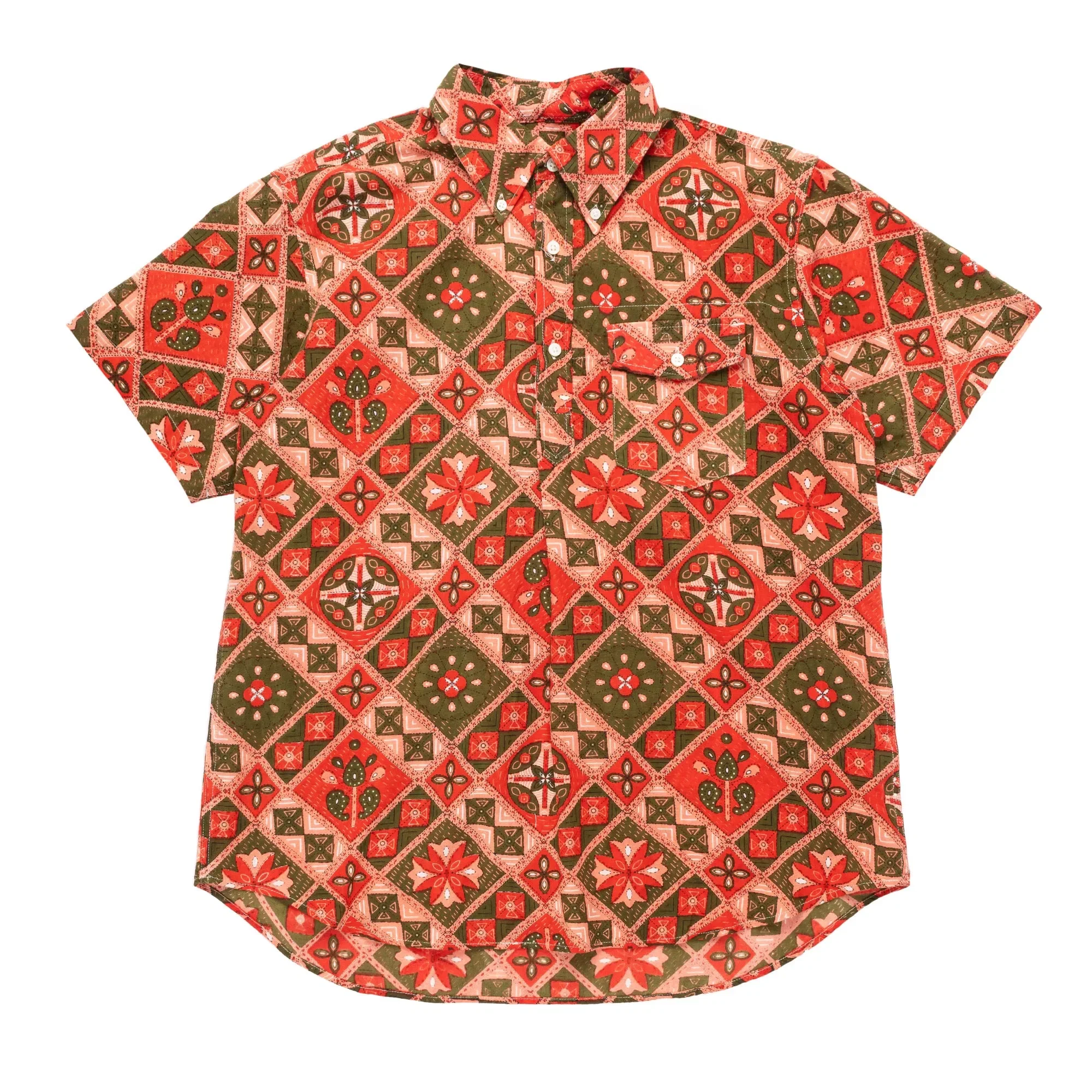 Engineered Garments Popover BD Shirt 23S1A003 Pink/Olive Cotton Ethno Print