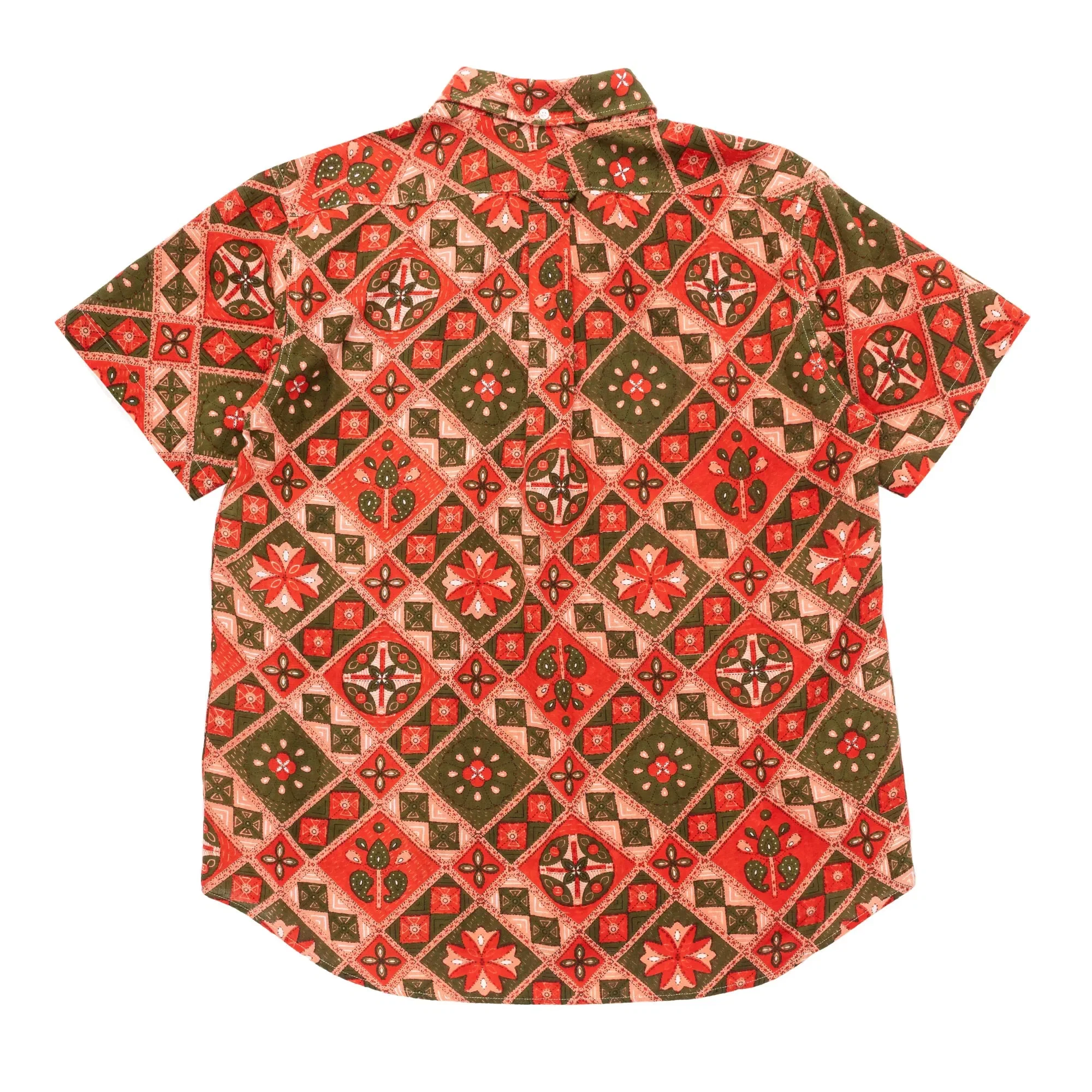 Engineered Garments Popover BD Shirt 23S1A003 Pink/Olive Cotton Ethno Print