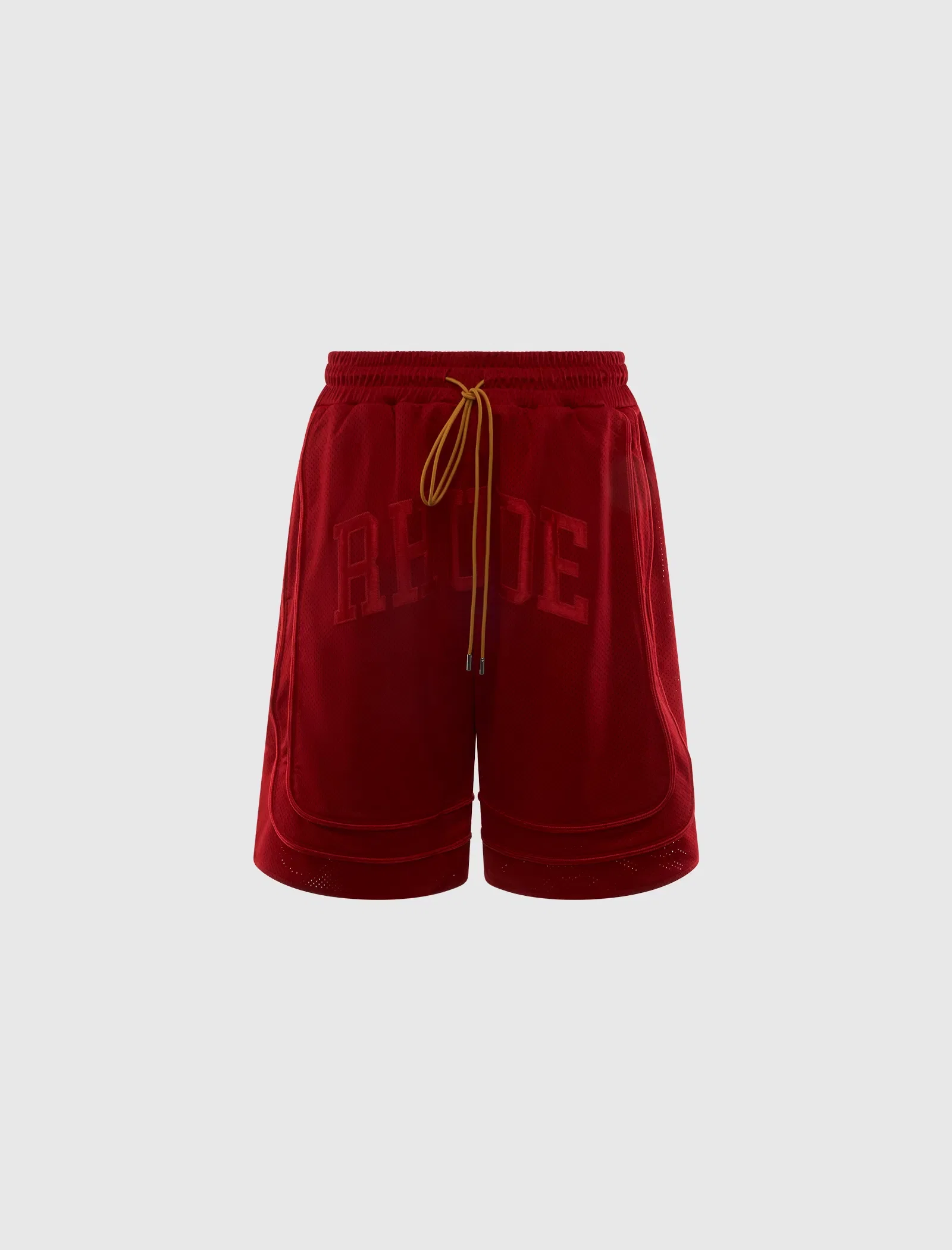 RHUDE BAGGY MESH COLLEGIATE LOGO SHORTS
