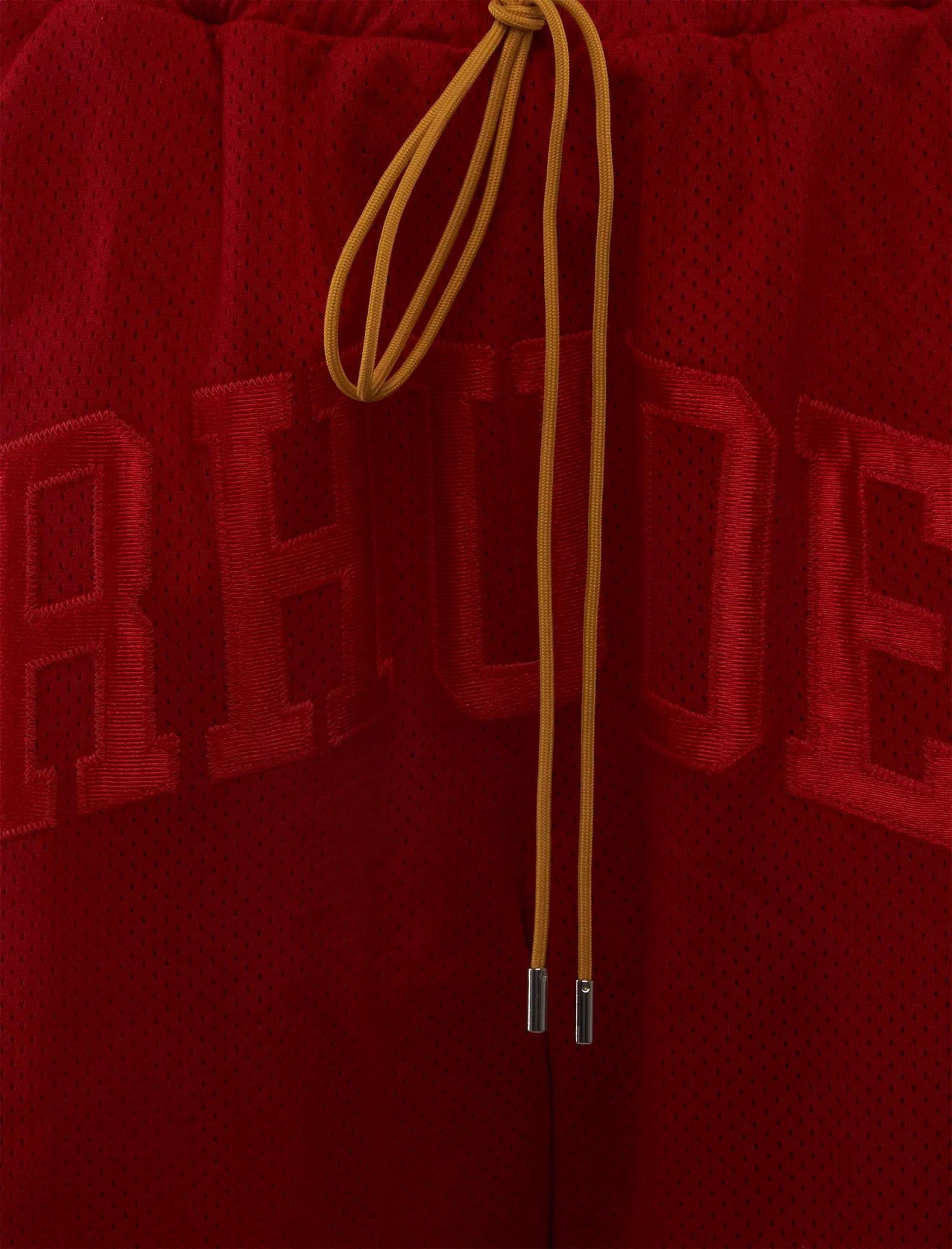 RHUDE BAGGY MESH COLLEGIATE LOGO SHORTS