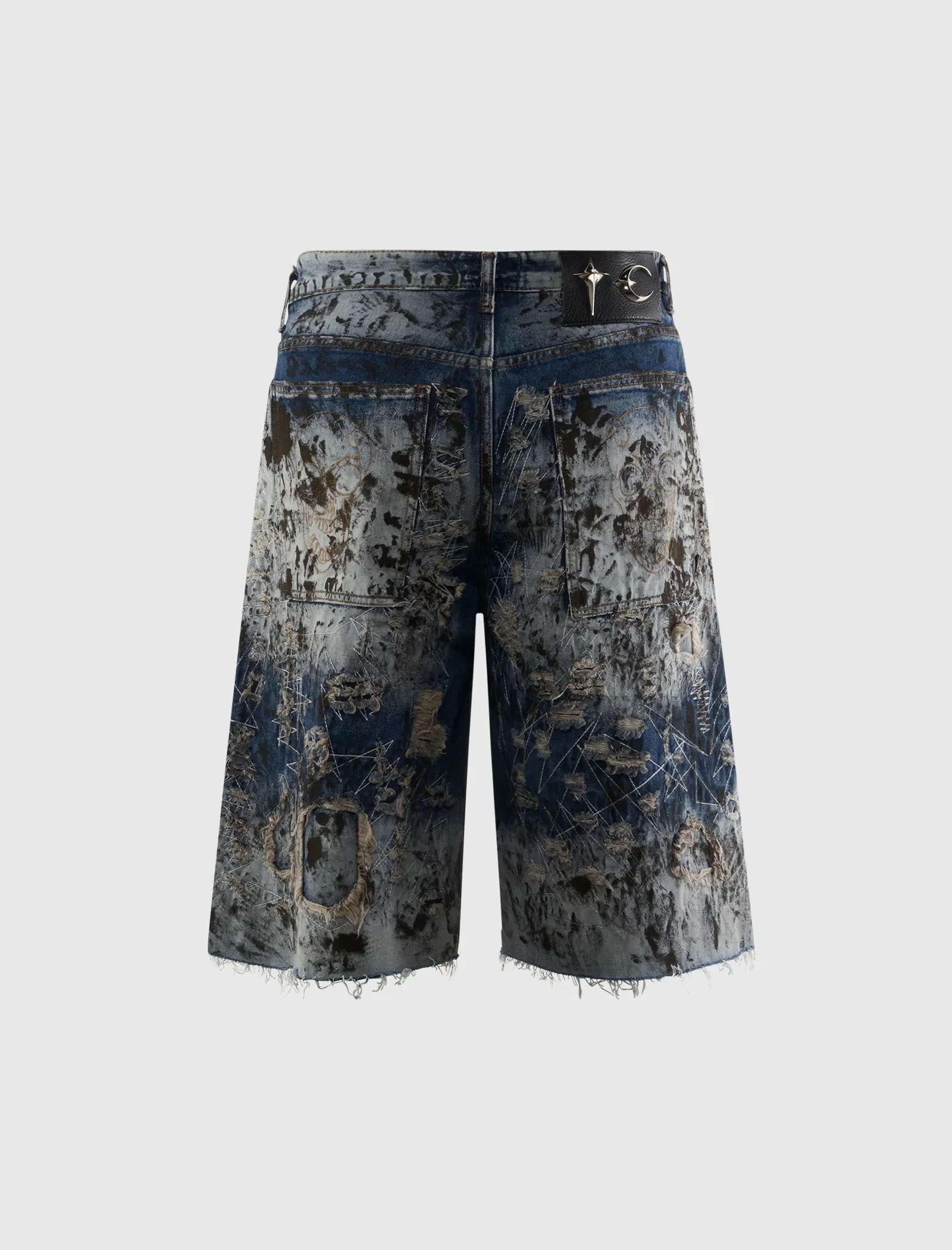 THUG CLUB HARD WASHED DESTROYED DENIM SHORTS
