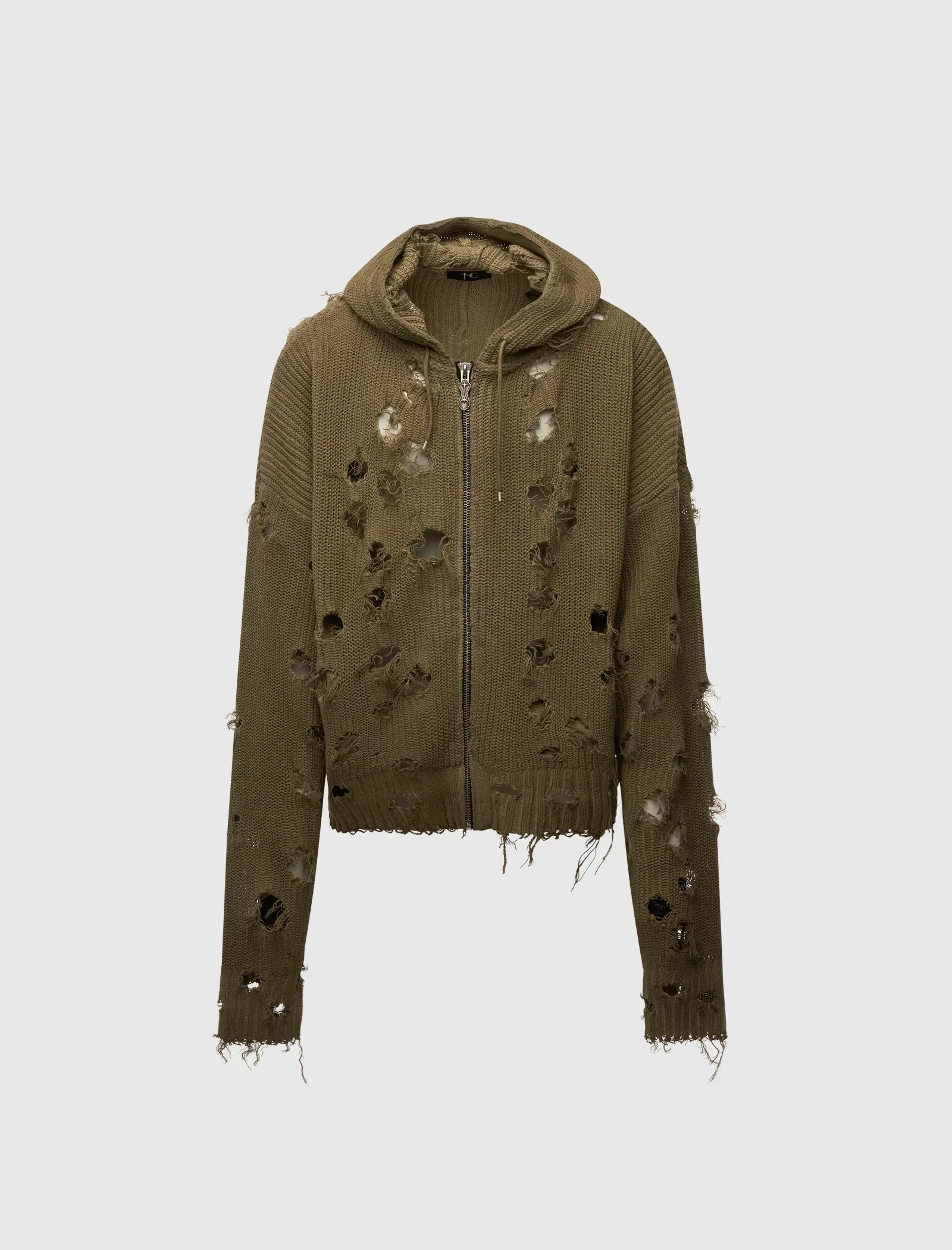 THUG CLUB TC DESTROYED KNIT ZIP-UP HOODIE