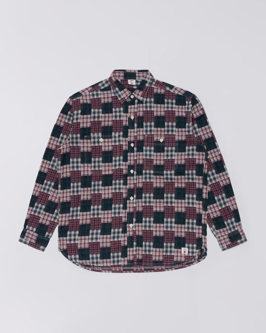 Edwin Work Shirt - Green / Red Patchwork