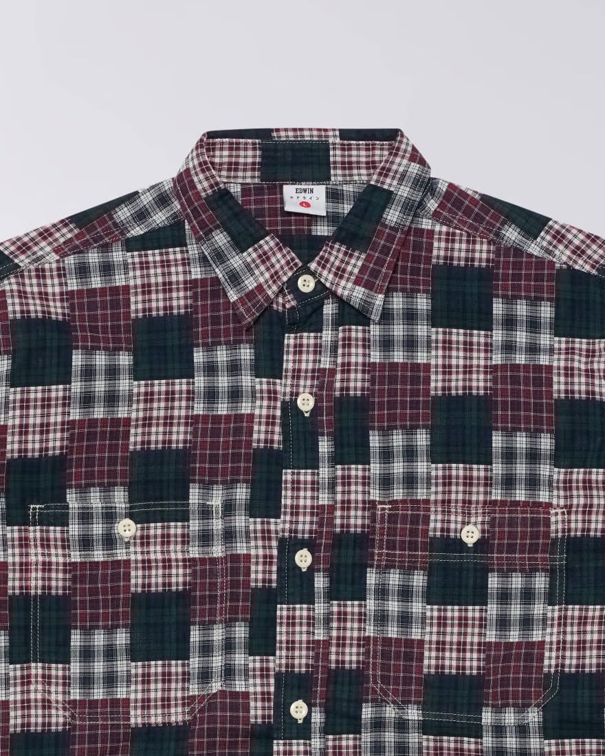 Edwin Work Shirt - Green / Red Patchwork