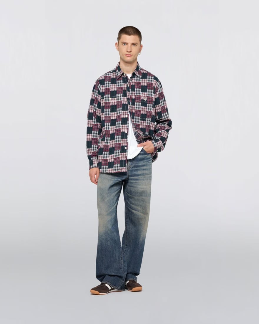 Edwin Work Shirt - Green / Red Patchwork