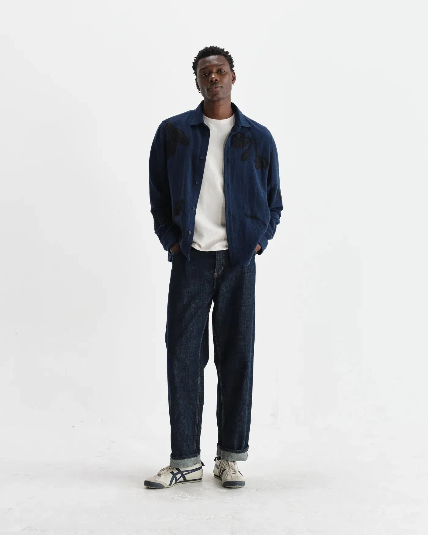 Wax London Halcomb Herringbone Applique Shirt - Navy