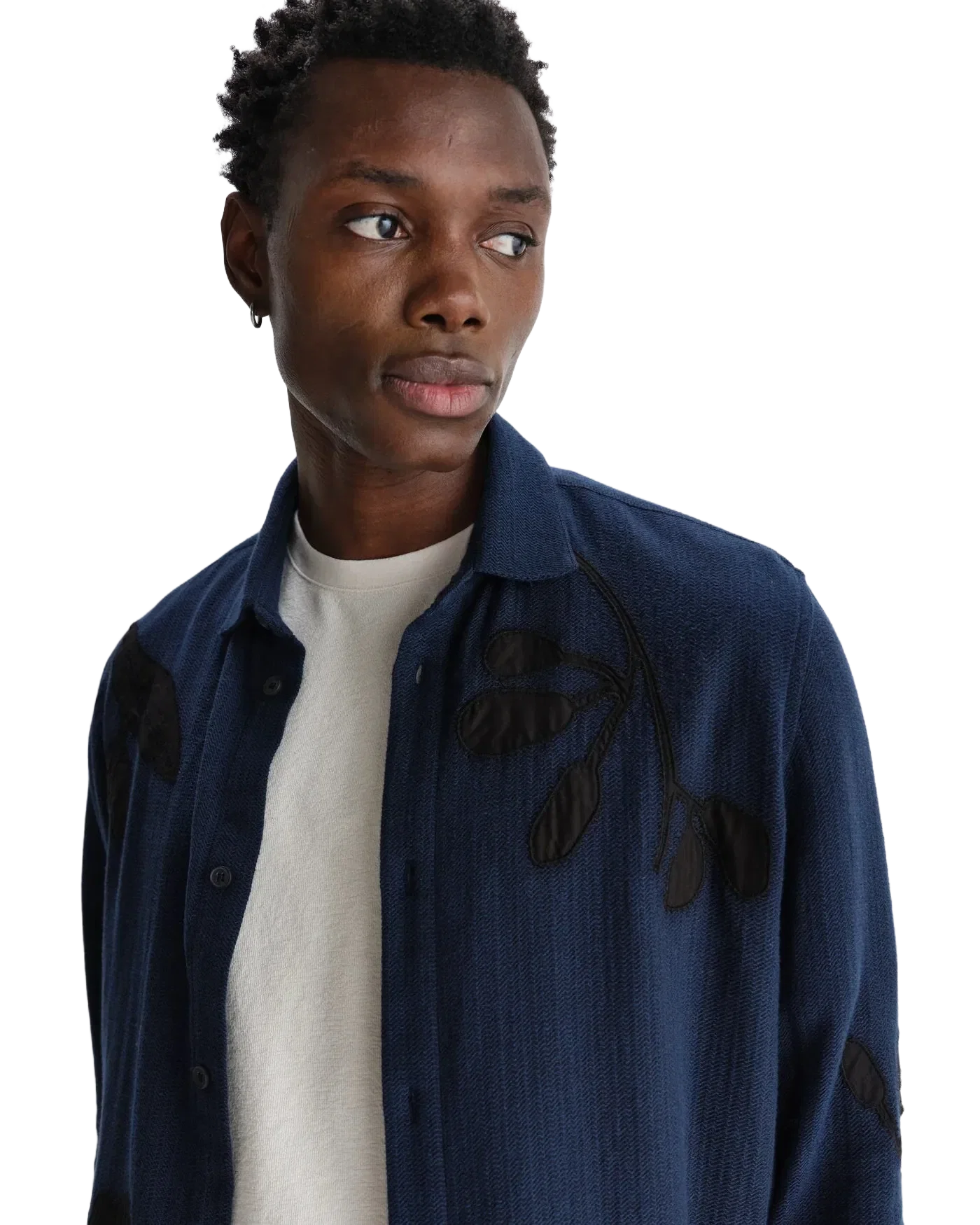 Wax London Halcomb Herringbone Applique Shirt - Navy