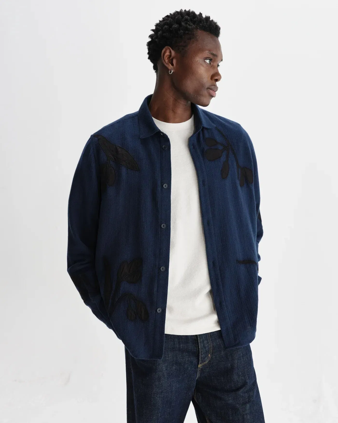 Wax London Halcomb Herringbone Applique Shirt - Navy