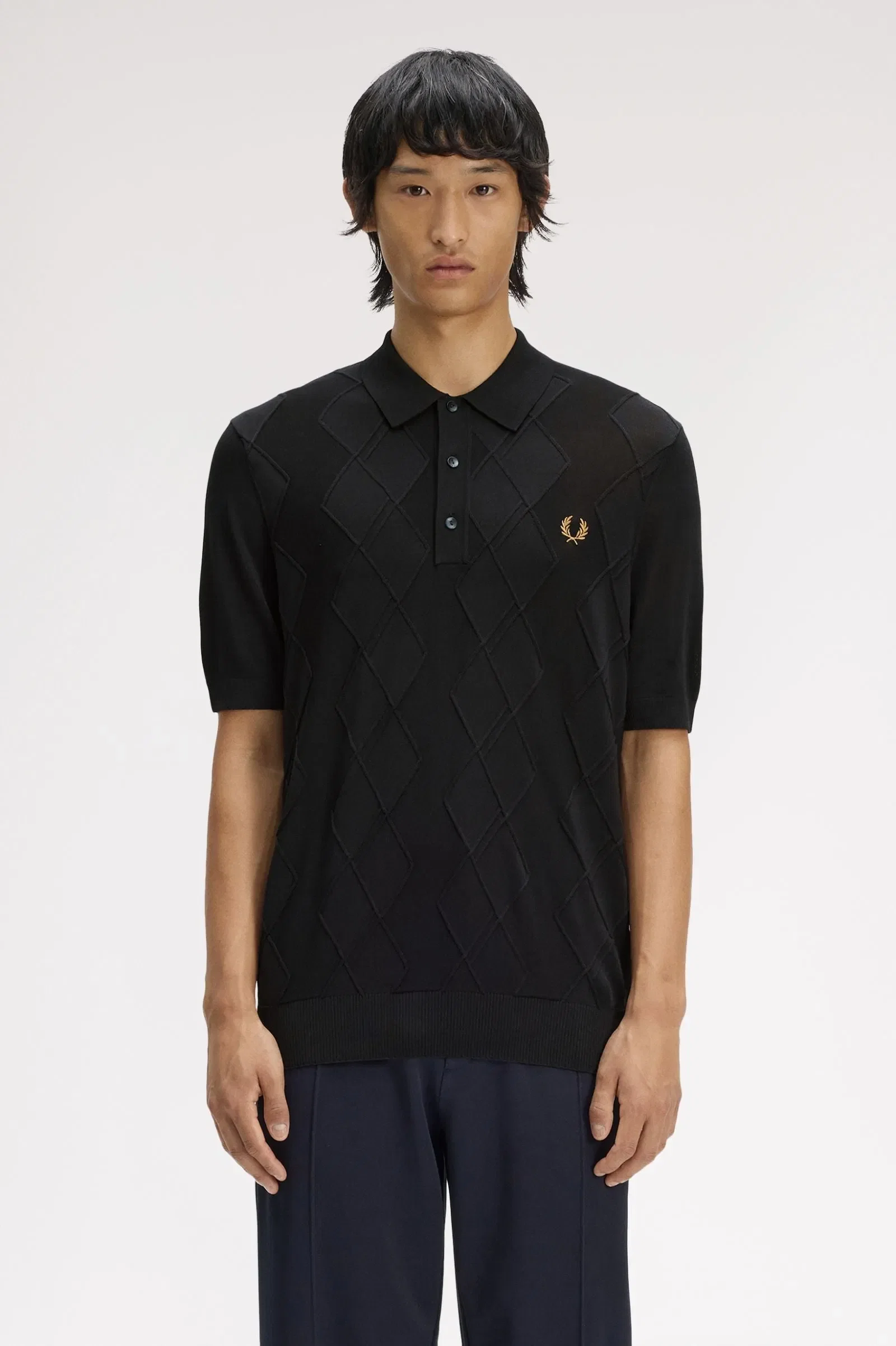 Fred Perry K9748 Cable Knitted Shirt - Black