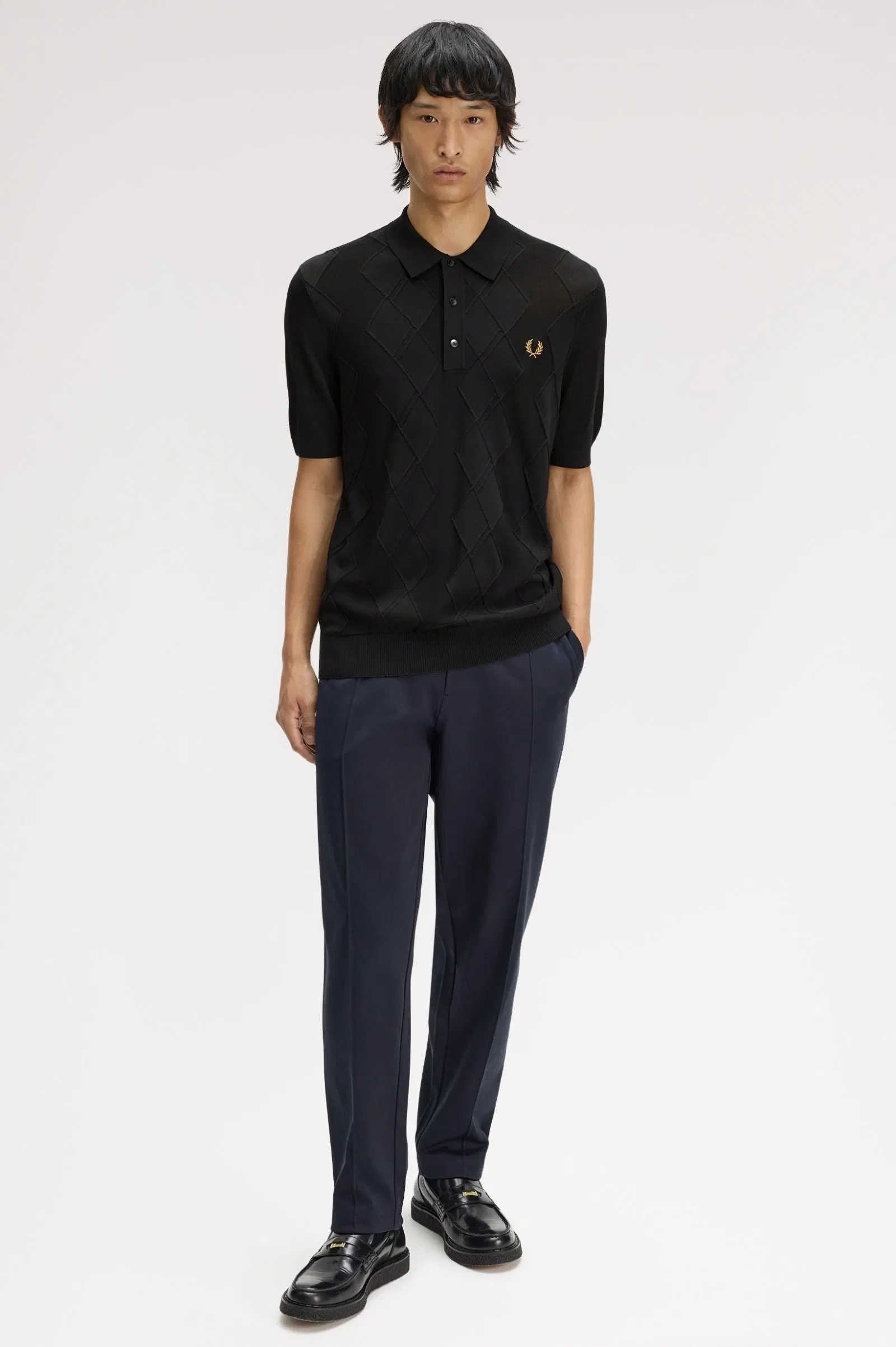 Fred Perry K9748 Cable Knitted Shirt - Black