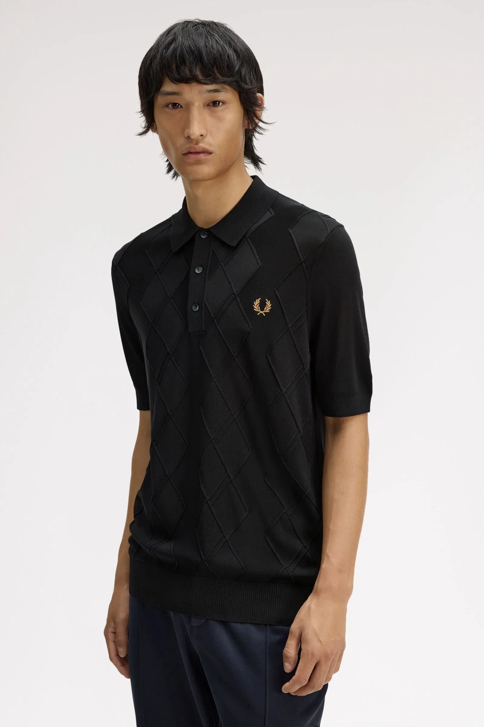 Fred Perry K9748 Cable Knitted Shirt - Black