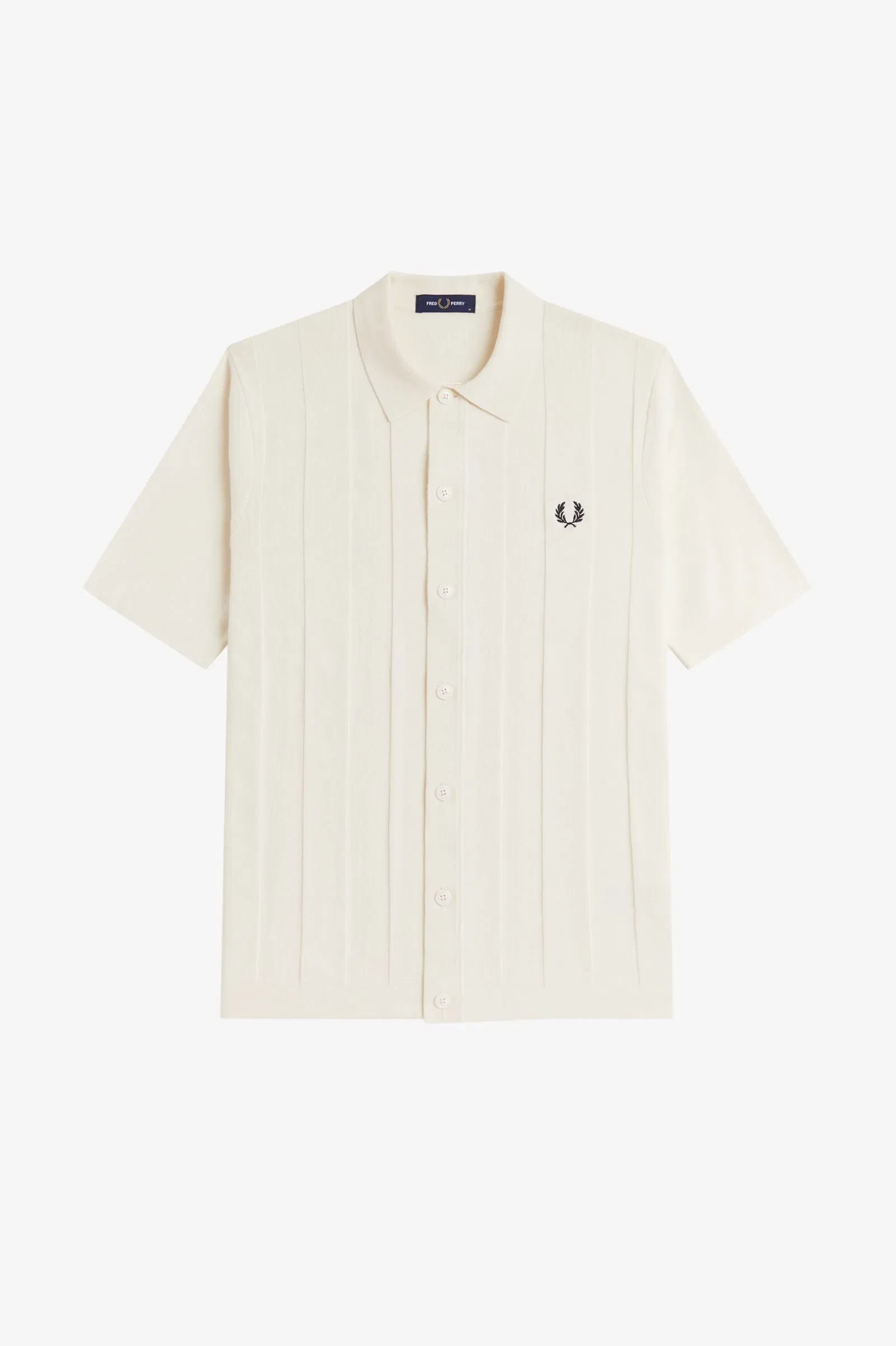 Fred Perry K2324 Tonal Vertical Stripe Knitted Shirt - Ecru