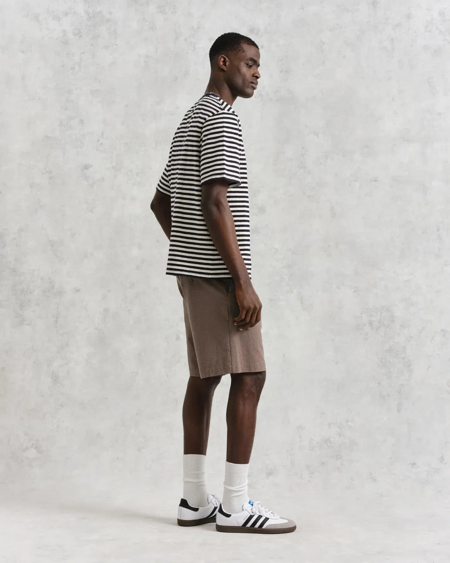 Wax London Dean Textured Stripe T-Shirt - Navy / Ecru