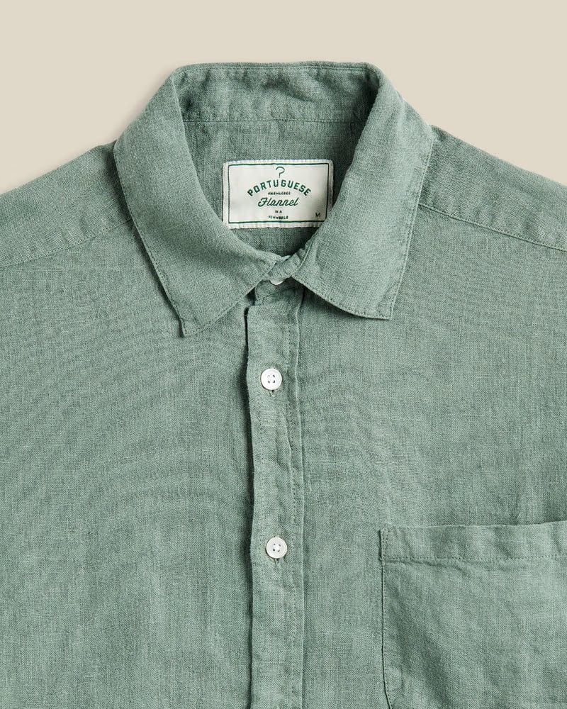 Portuguese Flannel Linen Long Sleeve Shirt - Dry Green