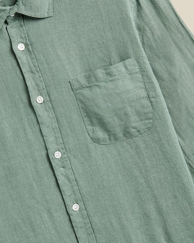 Portuguese Flannel Linen Long Sleeve Shirt - Dry Green