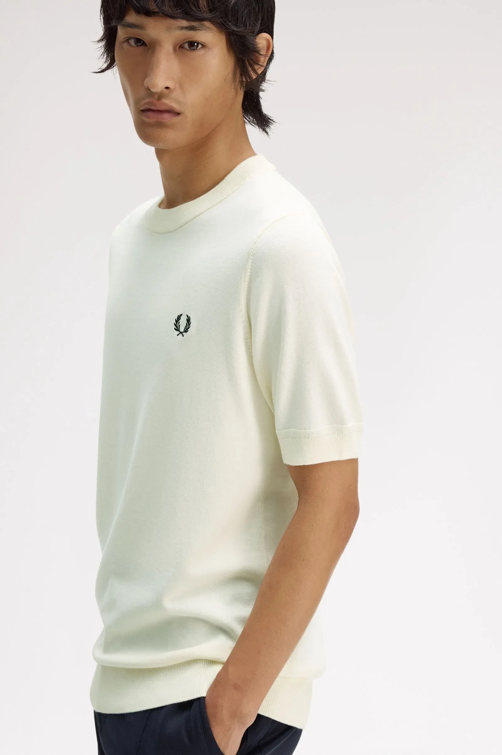 Fred Perry K2322 Cotton Knitted T-Shirt - Ecru