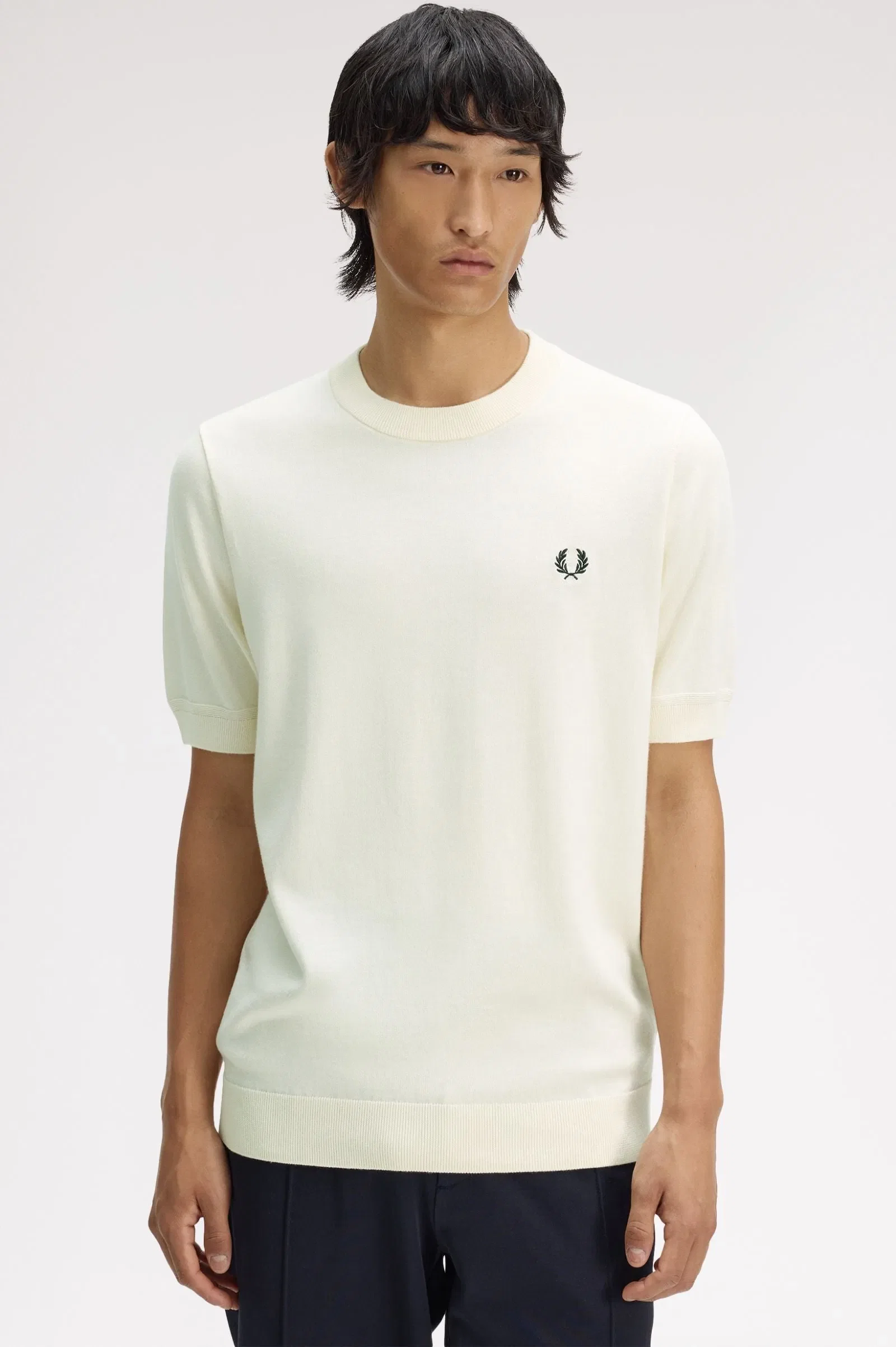 Fred Perry K2322 Cotton Knitted T-Shirt - Ecru