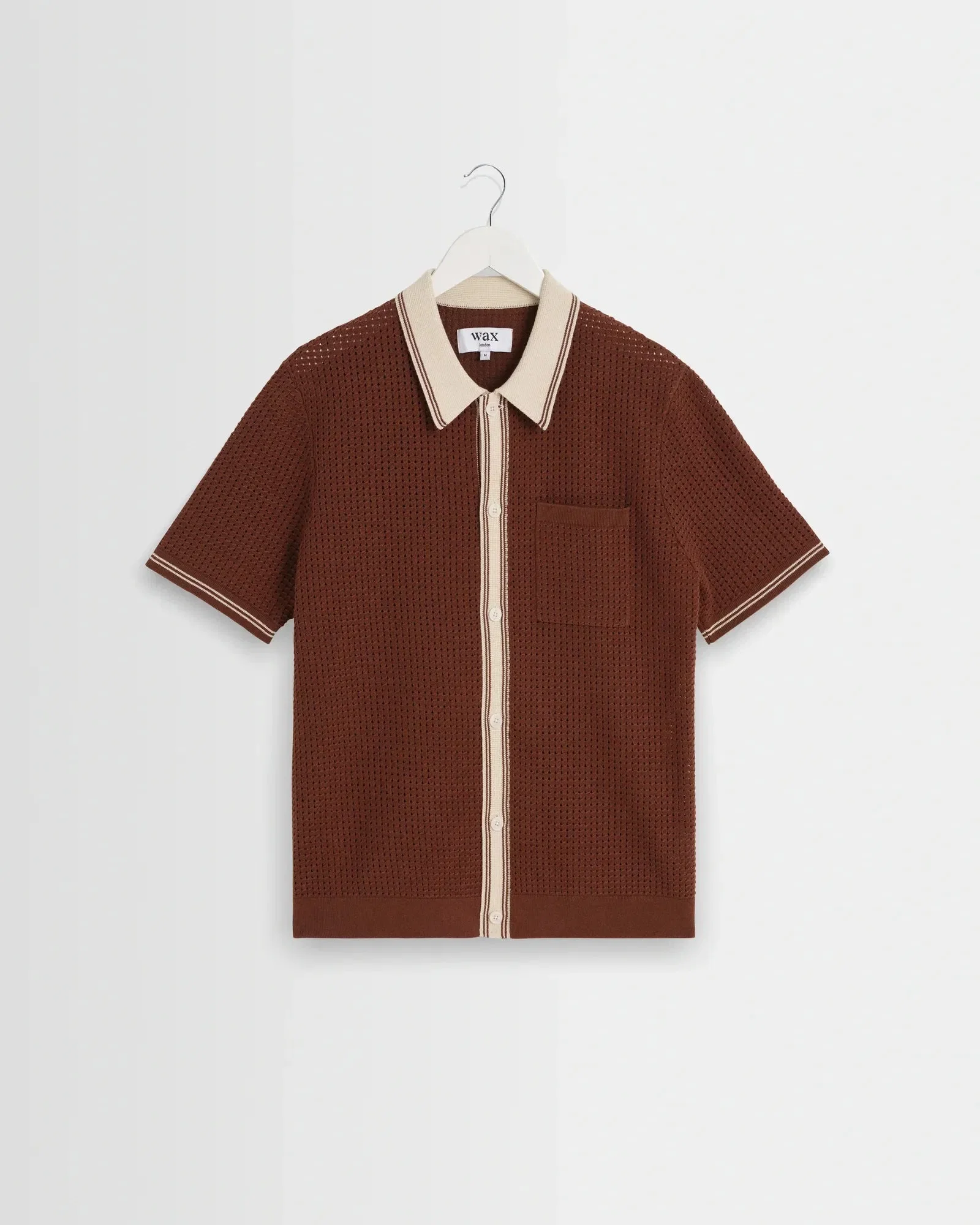 Wax London Belle Tipped Pointelle Knitted Shirt - Dark Brown / Ecru