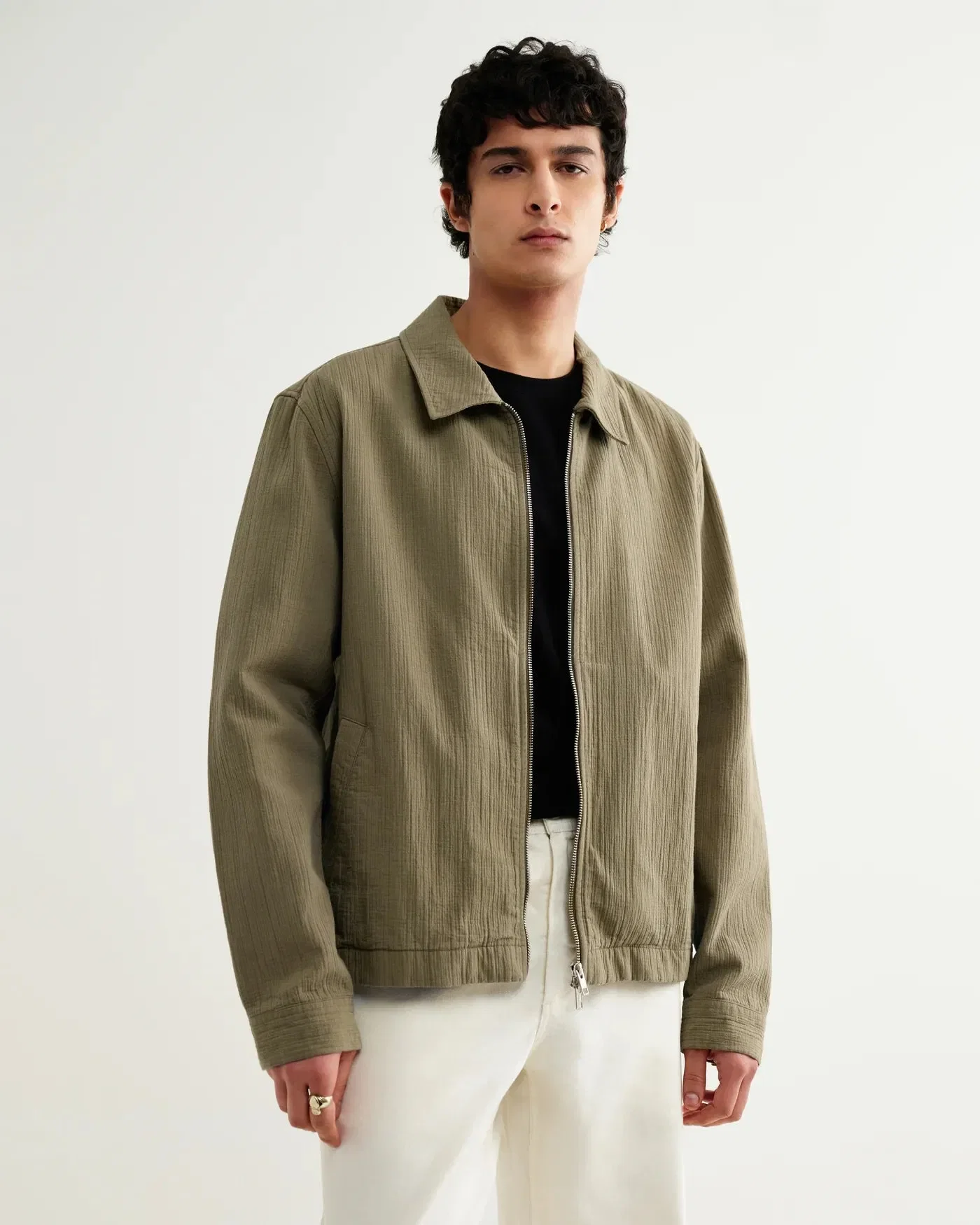 Wax London Eldon Jacket Cotton Crinkle Linen - Khaki