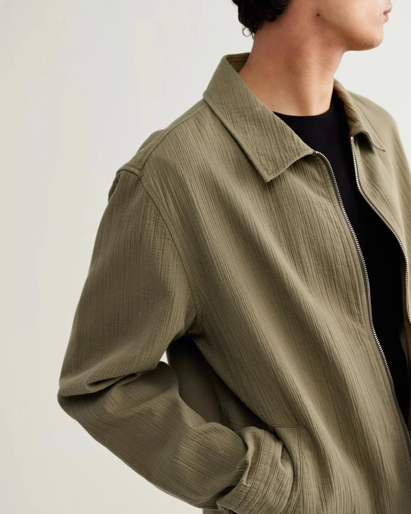 Wax London Eldon Jacket Cotton Crinkle Linen - Khaki