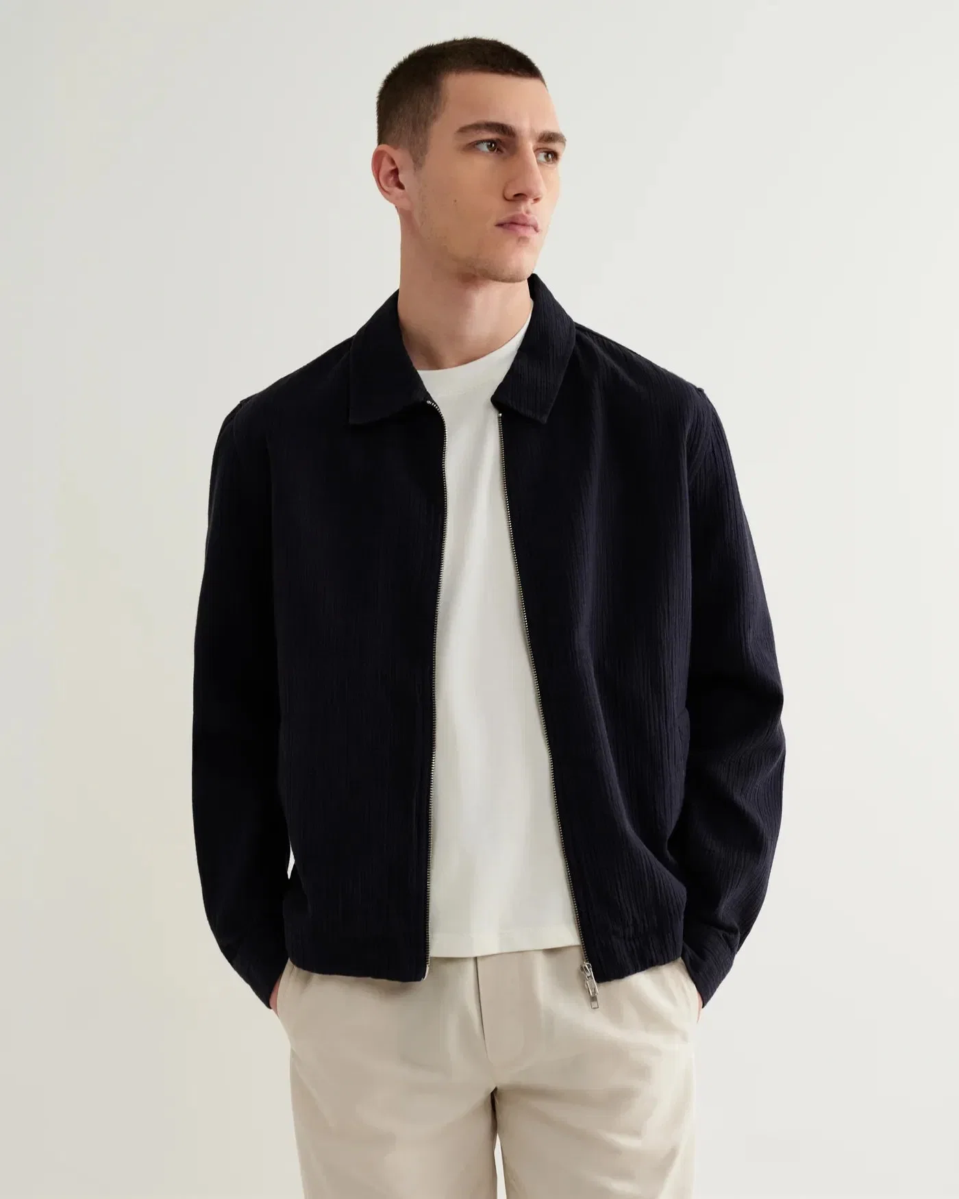 Wax London Eldon Jacket Cotton Crinkle Linen - Navy