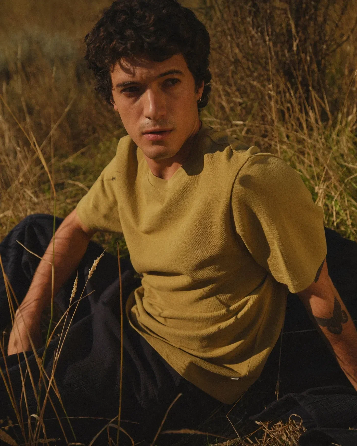 Wax London Dean Textured T-Shirt - Lime Khaki