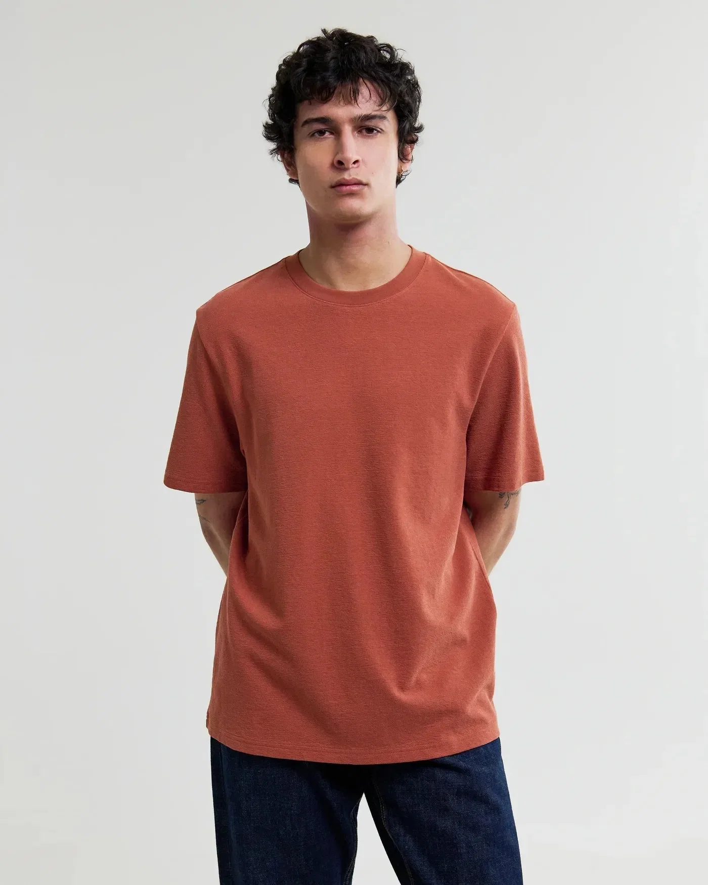 Wax London Dean Textured T-Shirt - Rust