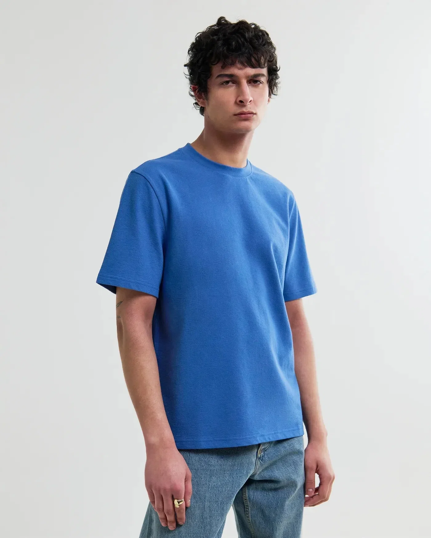 Wax London Dean Textured T-Shirt - French Blue