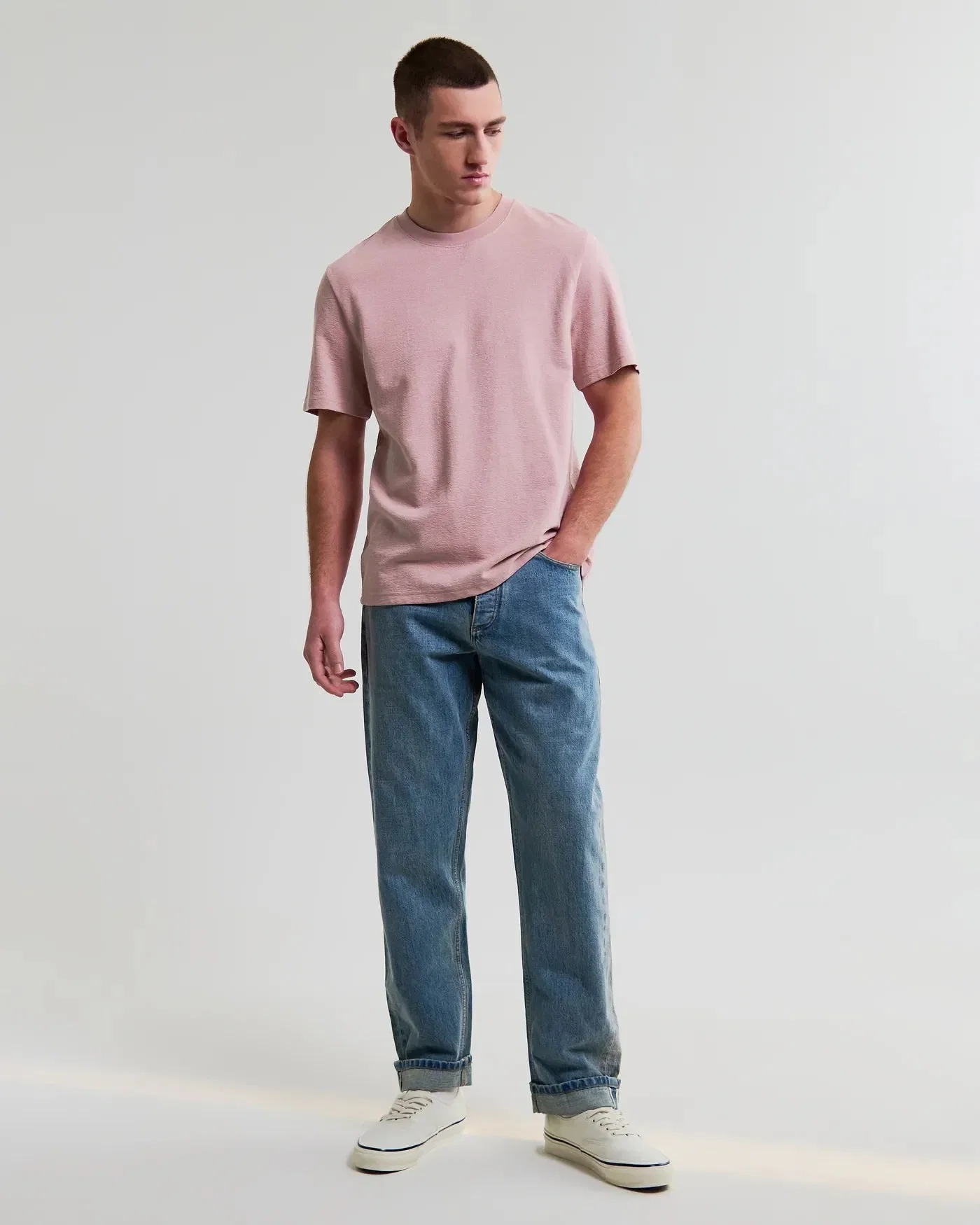 Wax London Dean Textured T-Shirt - Dusty Pink