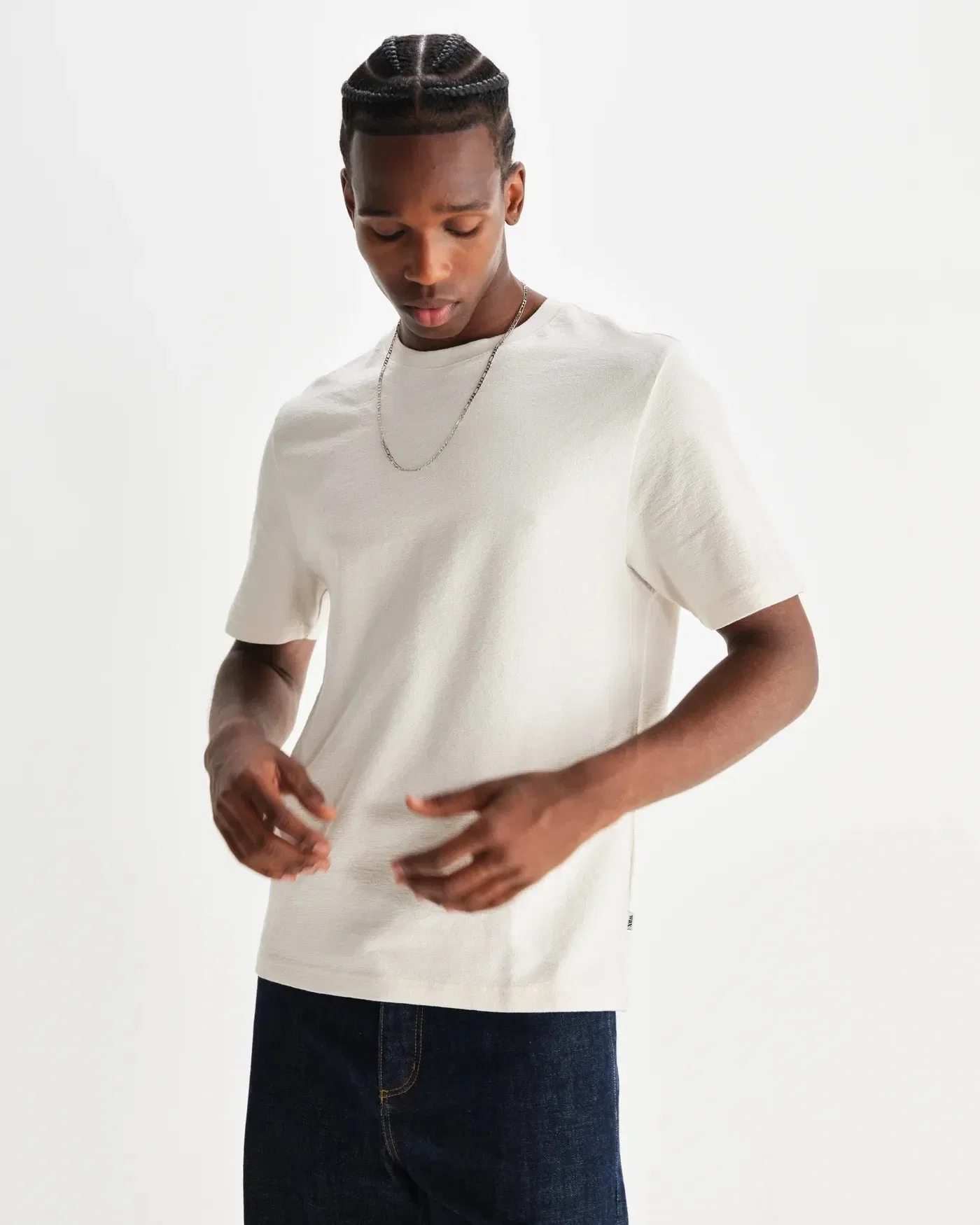 Wax London Dean Textured T-Shirt - Ecru