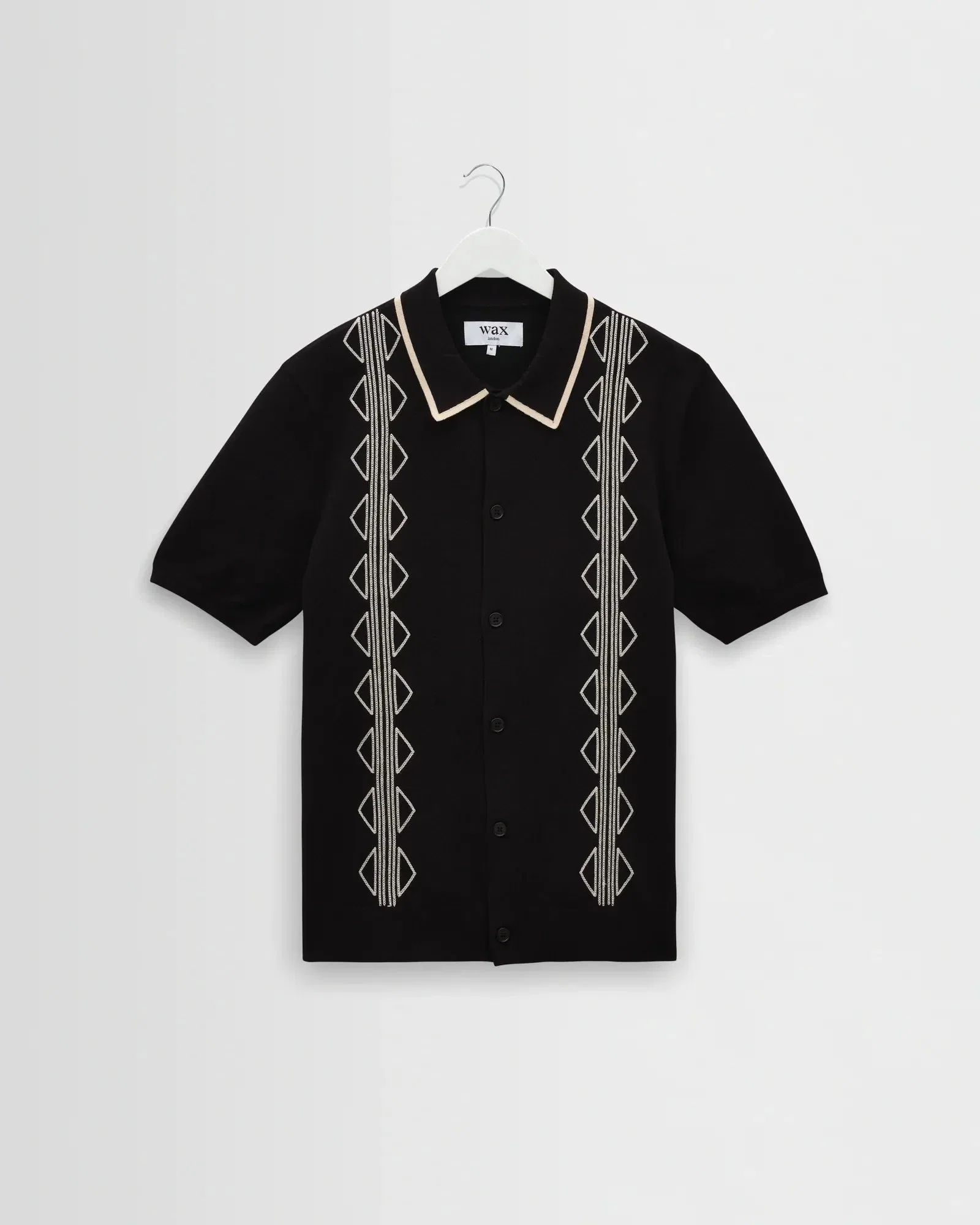 Wax London Tellaro Retro Embroidered Knitted Shirt - Black / Ecru