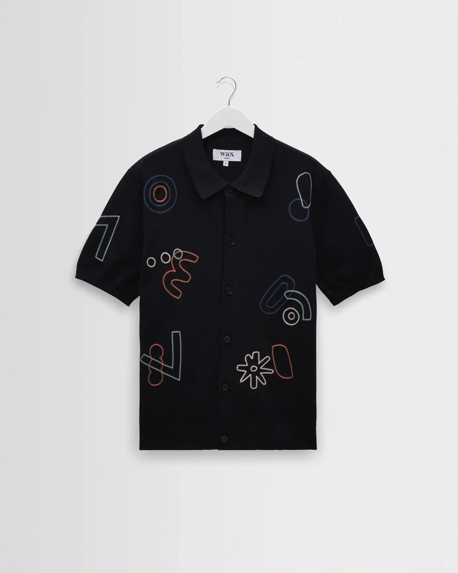 Wax London Tellaro Embroidered Shapes Knitted Shirt - Navy / Multi
