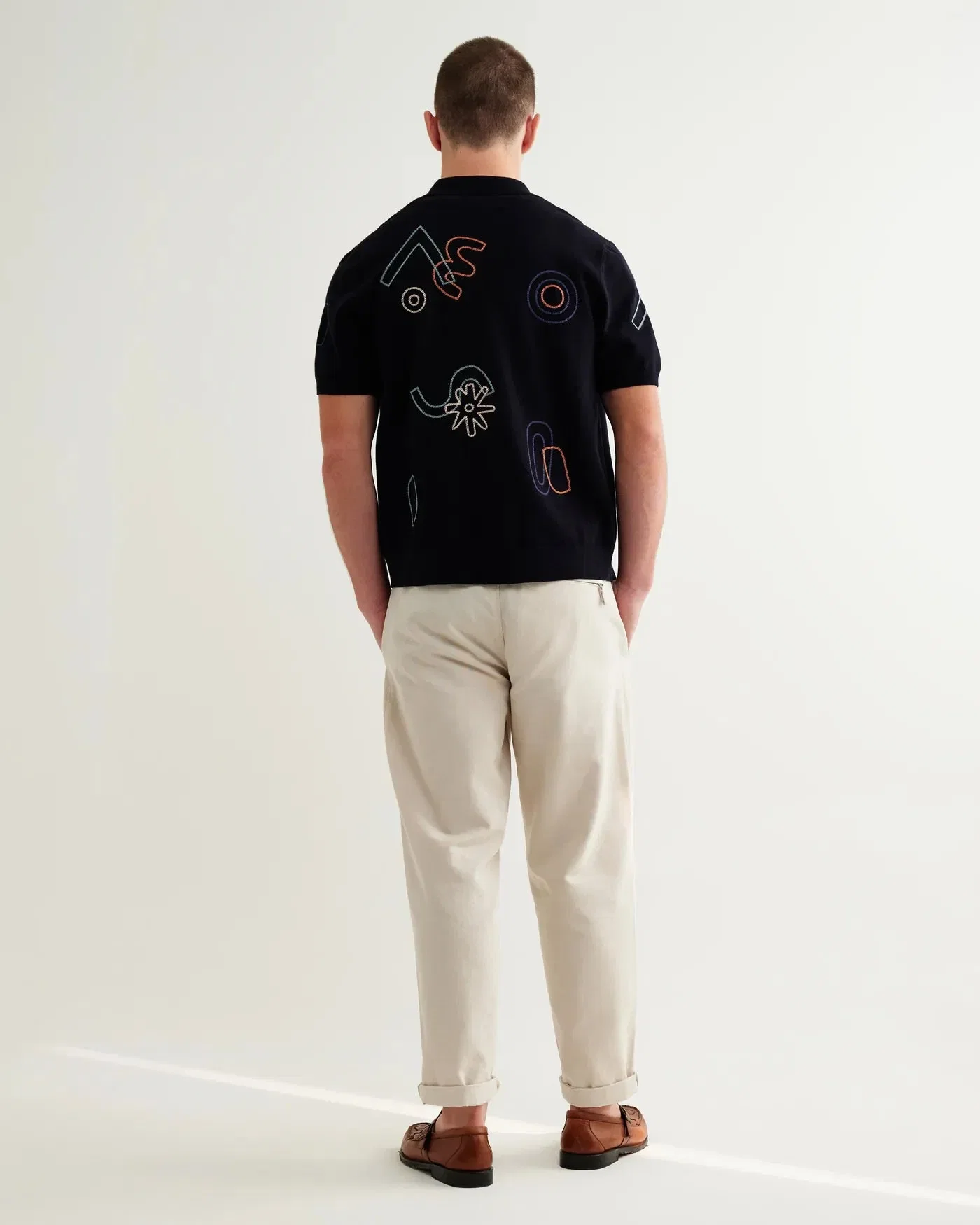 Wax London Tellaro Embroidered Shapes Knitted Shirt - Navy / Multi