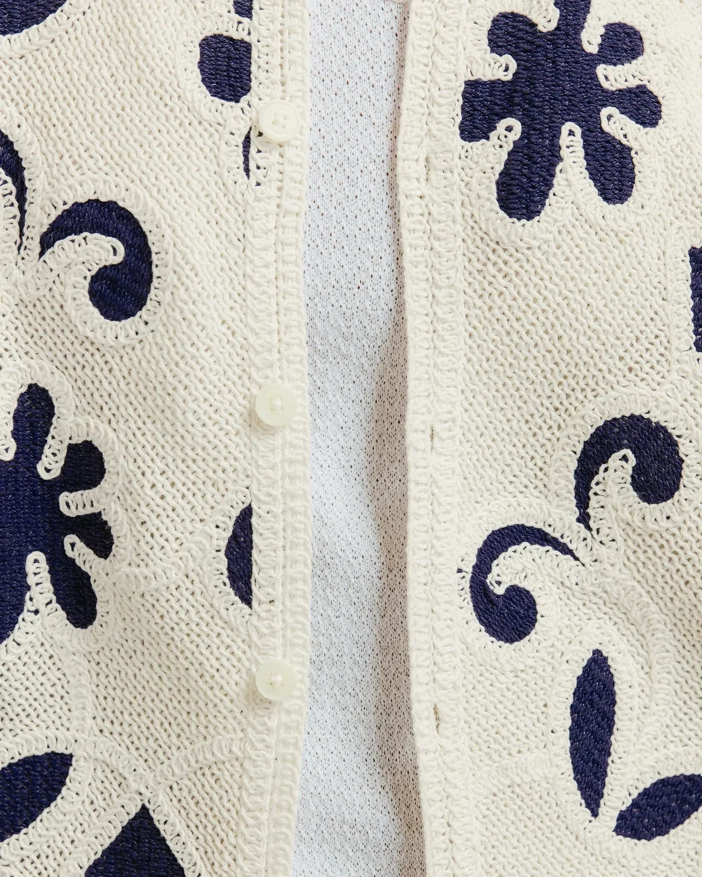 Wax London Porto Doodle Crochet Knitted Shirt - Ecru / Dark Blue