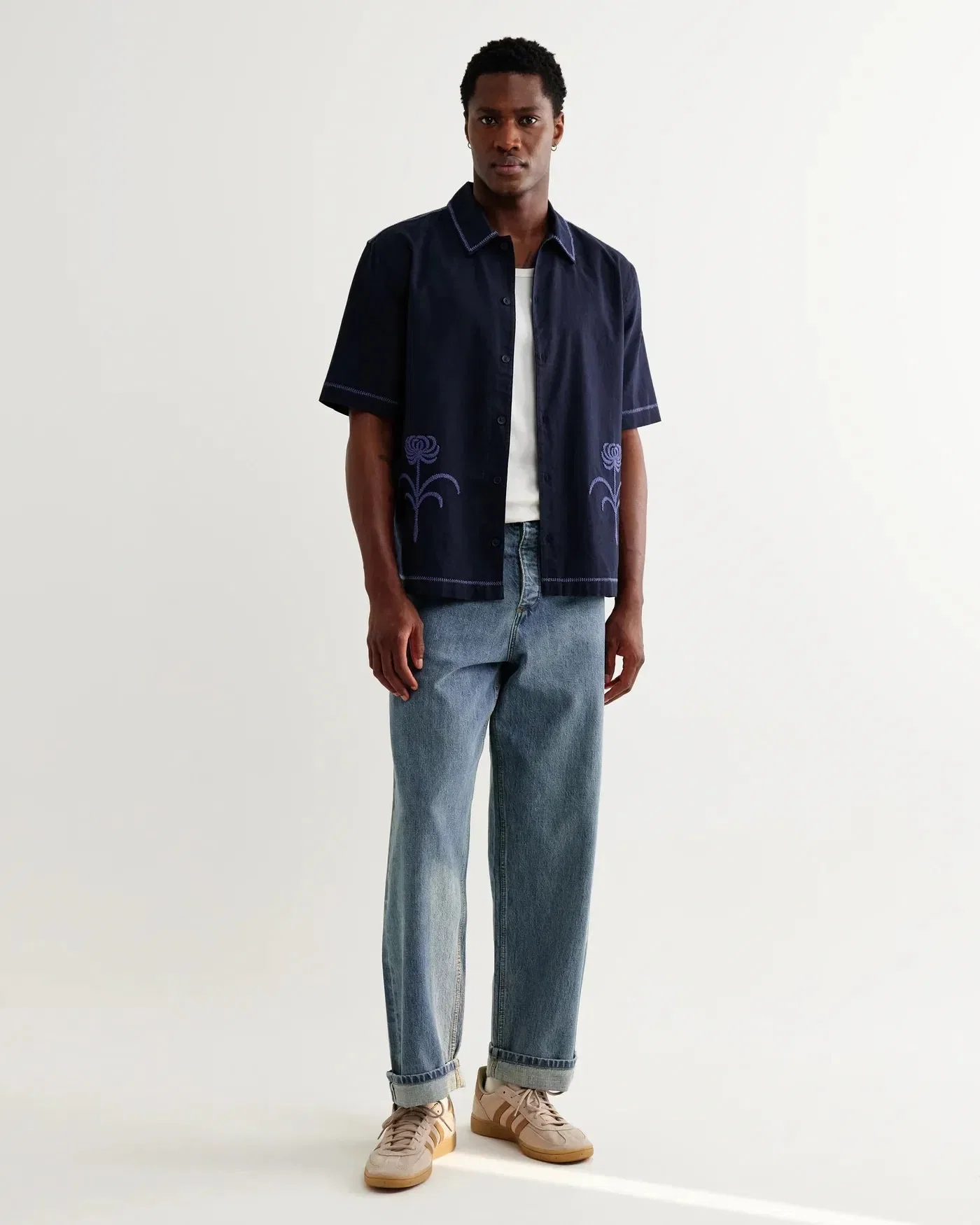 Wax London Keats Embroidered Shirt - Navy / Blue