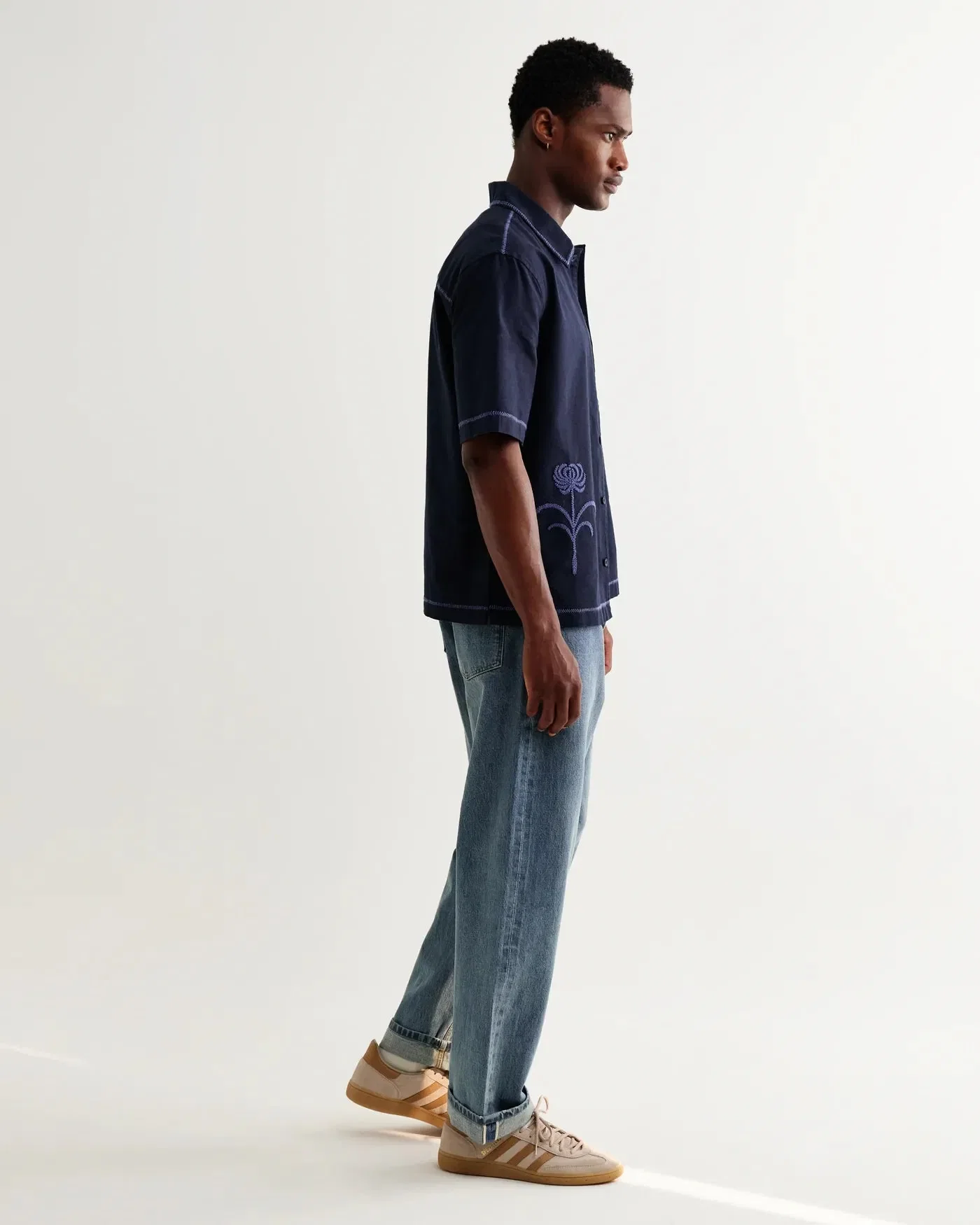 Wax London Keats Embroidered Shirt - Navy / Blue