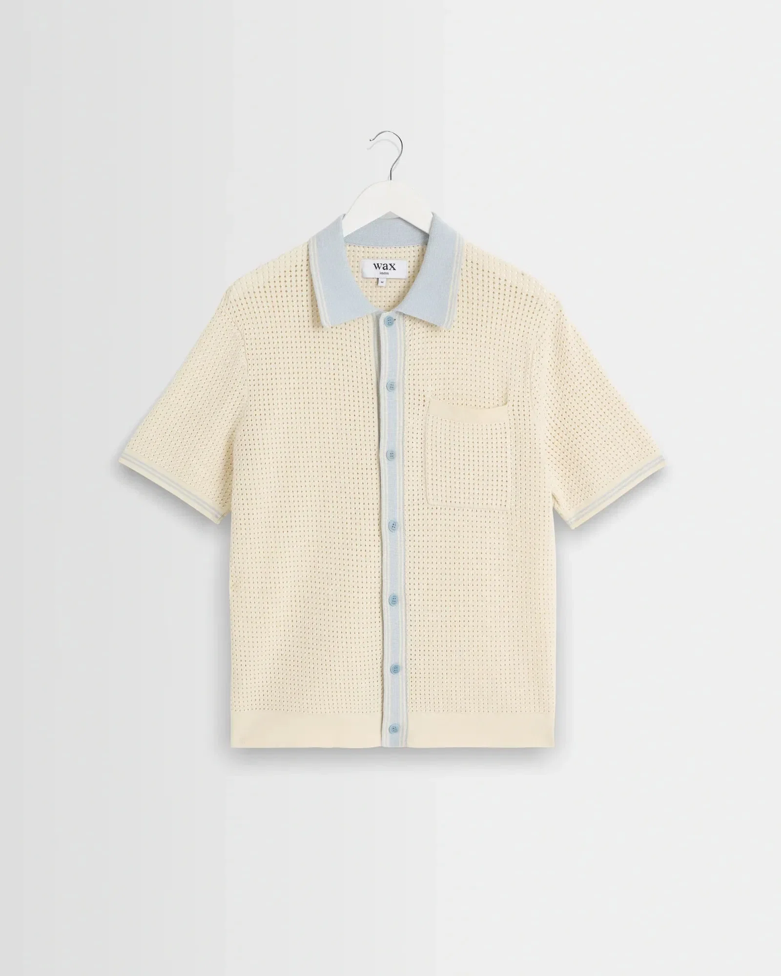 Wax London Belle Tipped Pointelle Knitted Shirt - Ecru / Pale Blue