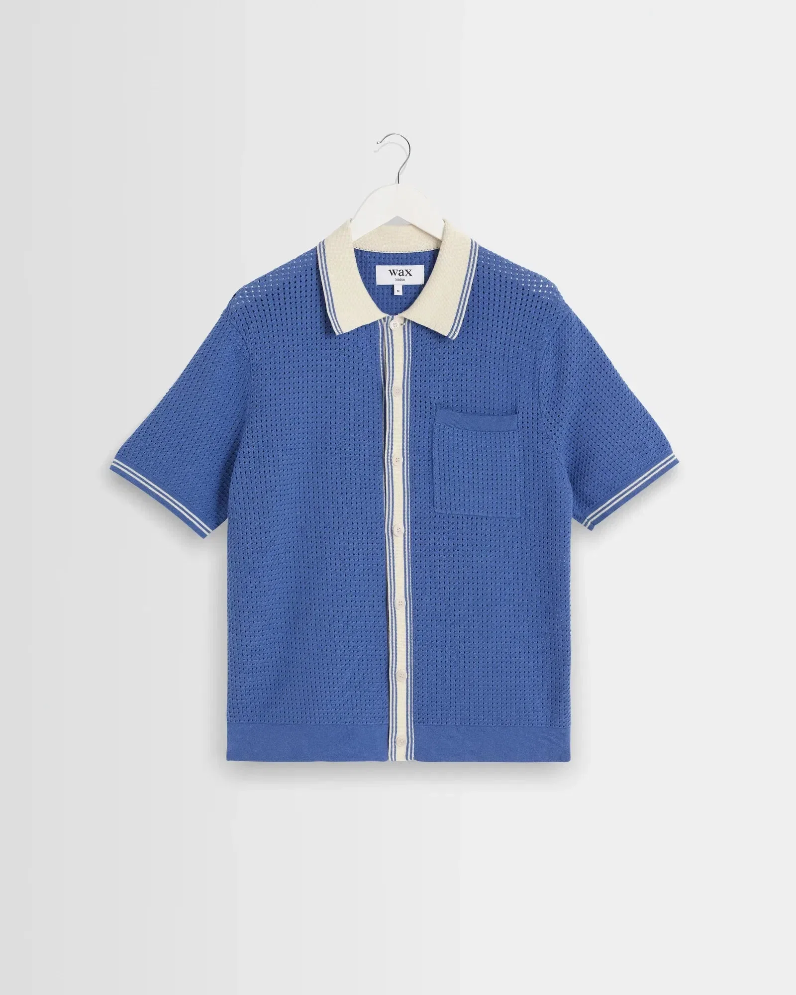 Wax London Belle Tipped Pointelle Knitted Shirt - Blue / Ecru