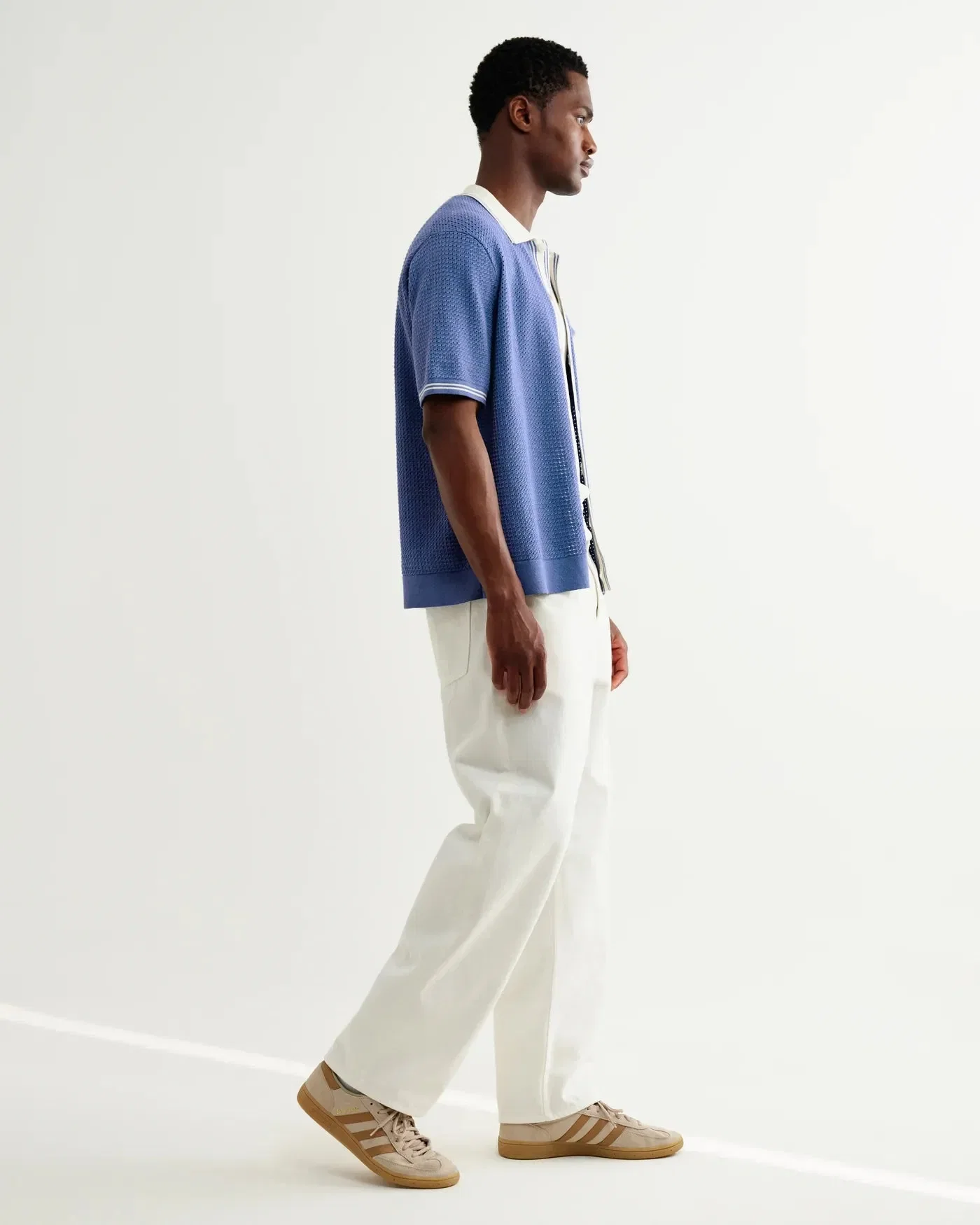 Wax London Belle Tipped Pointelle Knitted Shirt - Blue / Ecru