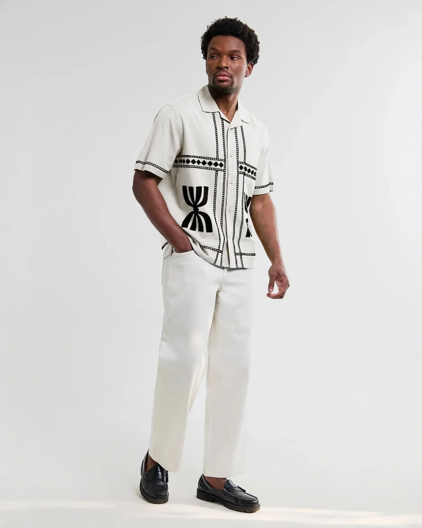 Wax London Didcot Shirt Border Applique - Ecru / Washed Black