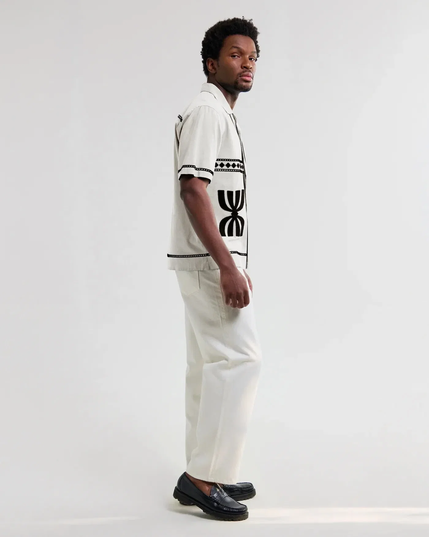 Wax London Didcot Shirt Border Applique - Ecru / Washed Black