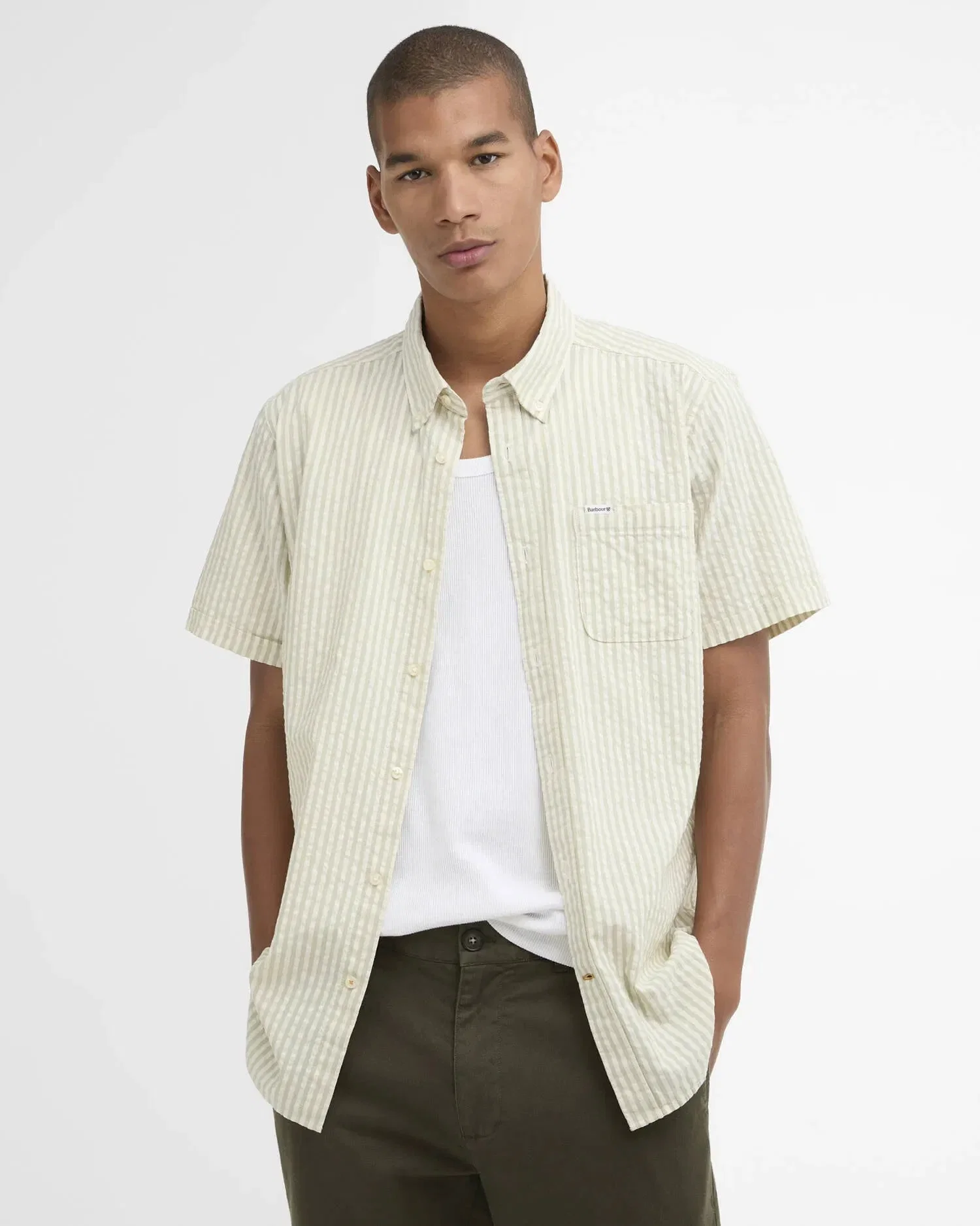 Barbour Cresswell Seersucker Regular Fit Short Sleeve Shirt - Sea Green