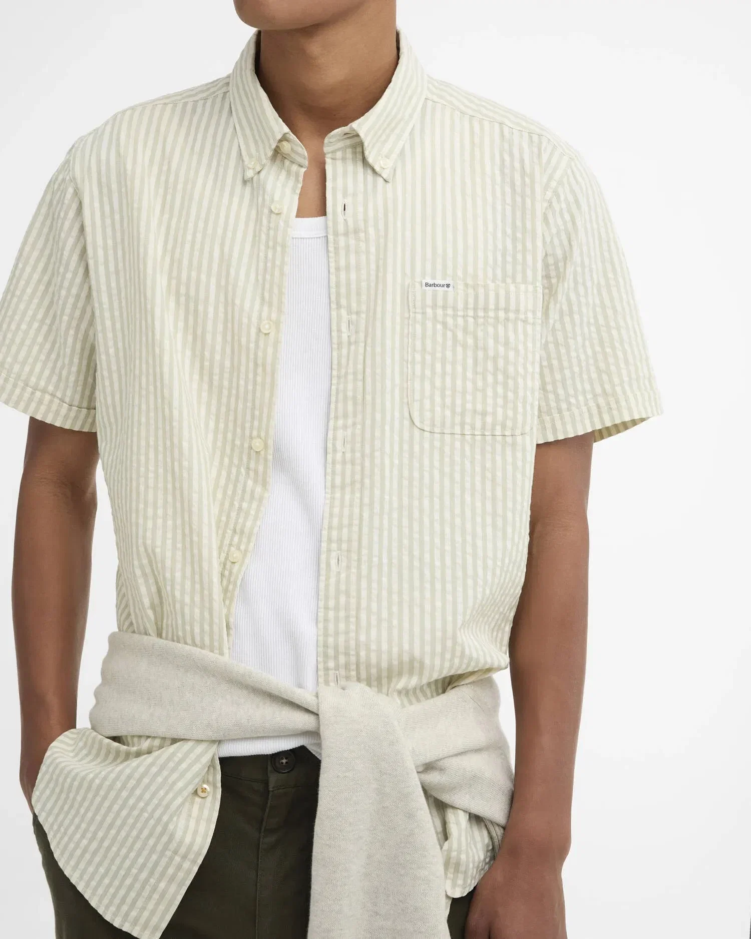 Barbour Cresswell Seersucker Regular Fit Short Sleeve Shirt - Sea Green