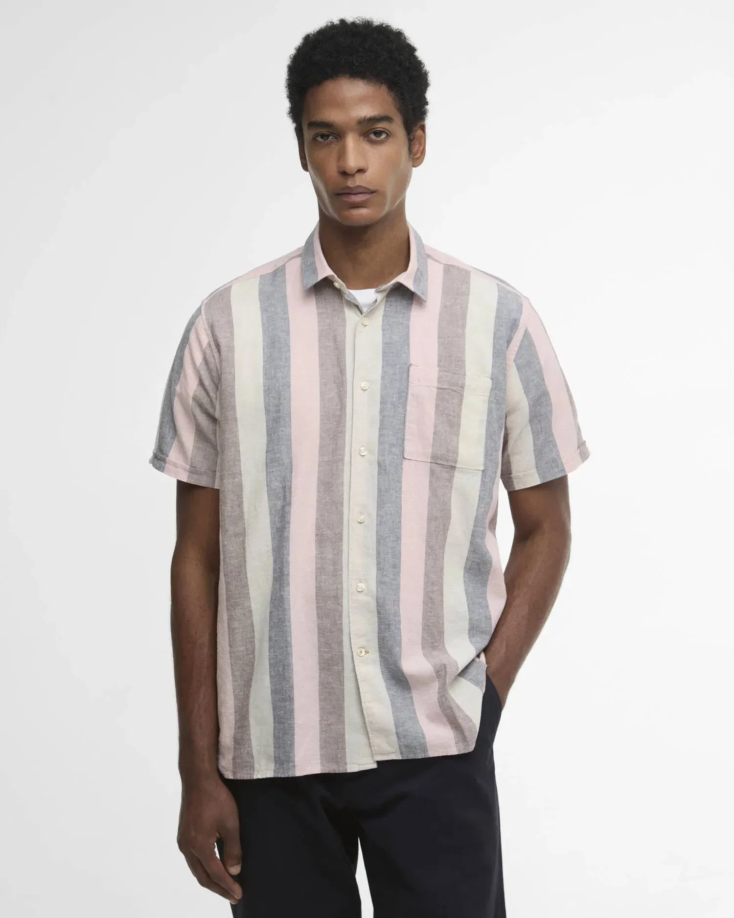 Barbour Portwell Striped Regular Fit Short Sleeved Shirt - Pink